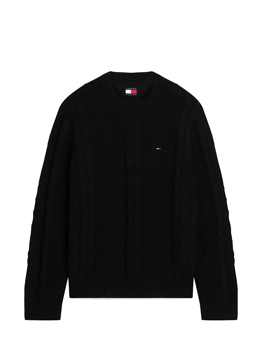 Tommy Jeans - TJM REG CLASSIC FLAG CABLE SWTR - round necks - black - 1