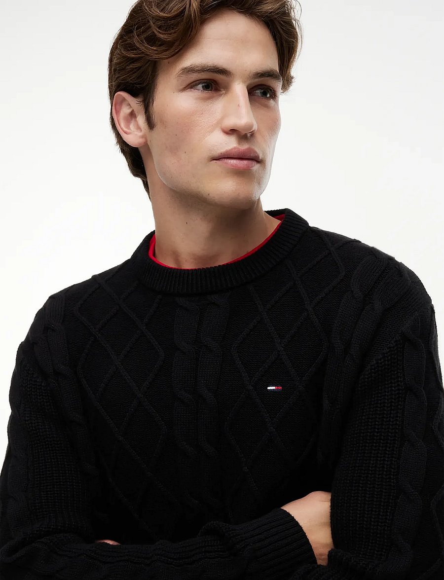 Tommy Jeans - TJM REG CLASSIC FLAG CABLE SWTR - round necks - black - 3