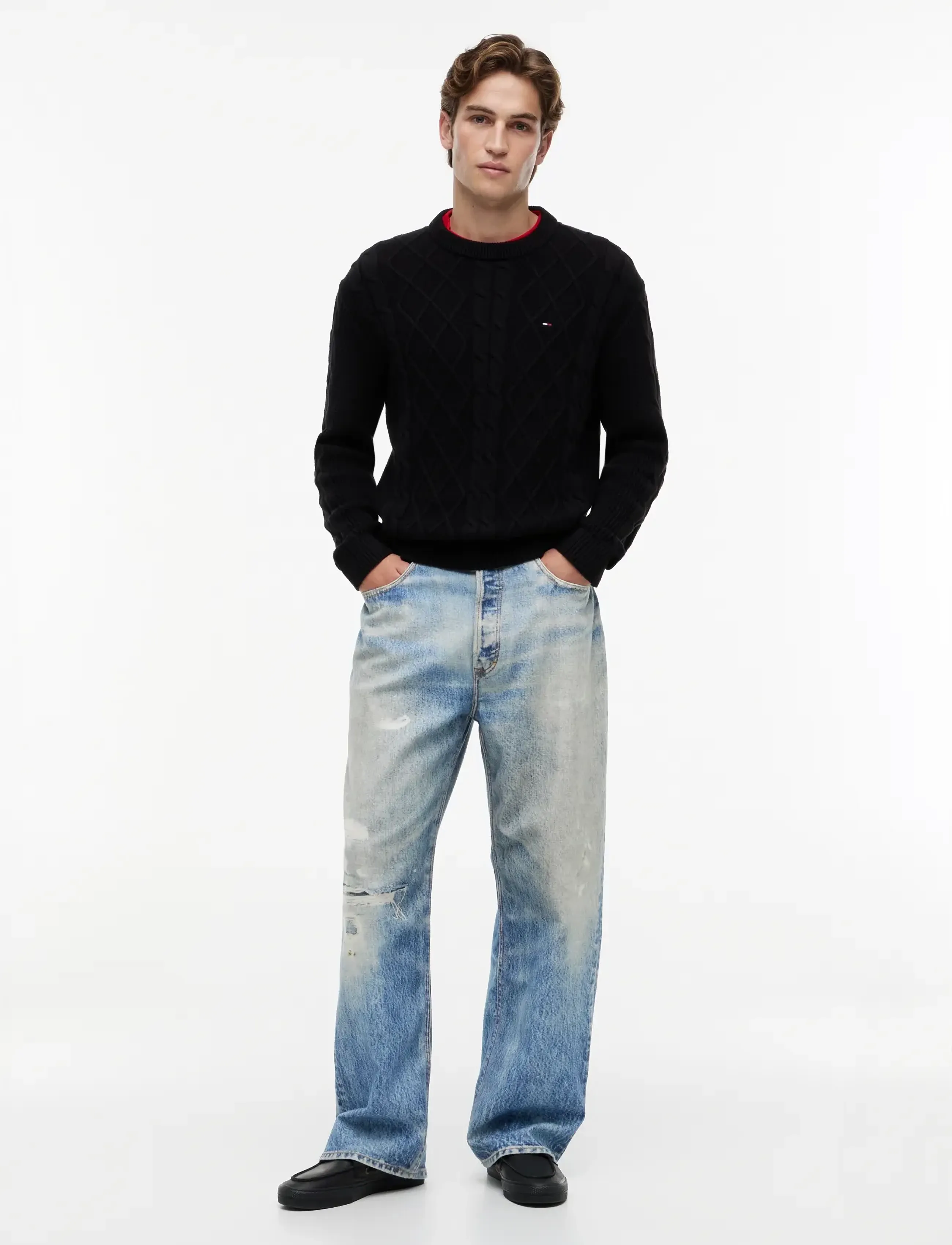 Tommy Jeans - TJM REG CLASSIC FLAG CABLE SWTR - round necks - black - 4