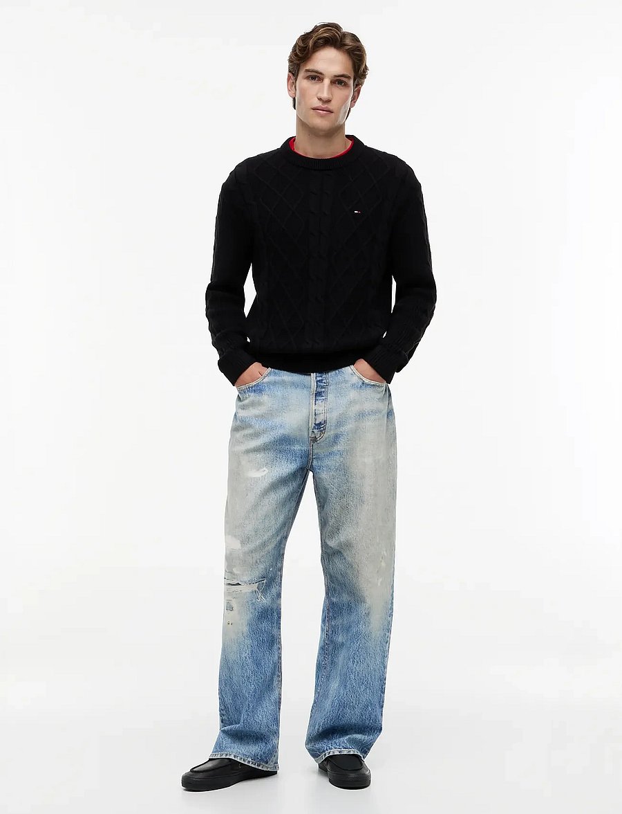 Tommy Jeans - TJM REG CLASSIC FLAG CABLE SWTR - round necks - black - 4