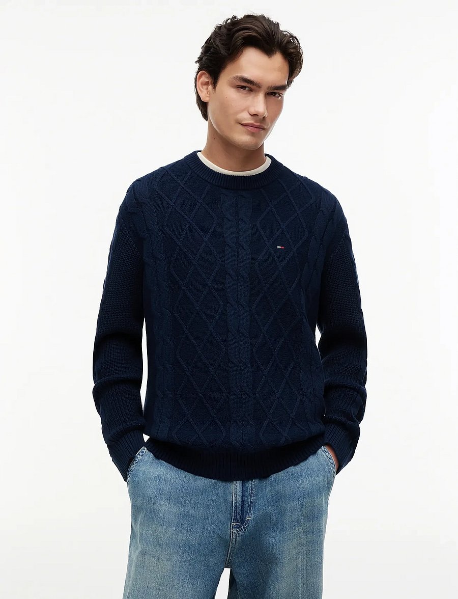 Tommy Jeans - TJM REG CABLE KNIT SWEATER - round necks - dark blue - 0