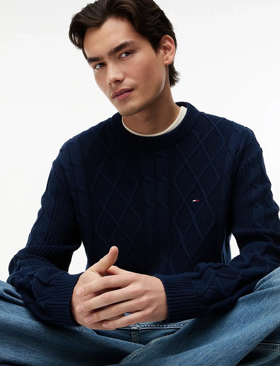 Tommy Jeans - TJM REG CABLE KNIT SWEATER - round necks - dark blue - 3