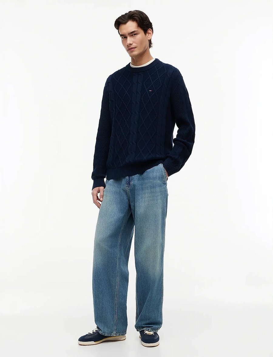 Tommy Jeans - TJM REG CABLE KNIT SWEATER - round necks - dark blue - 4
