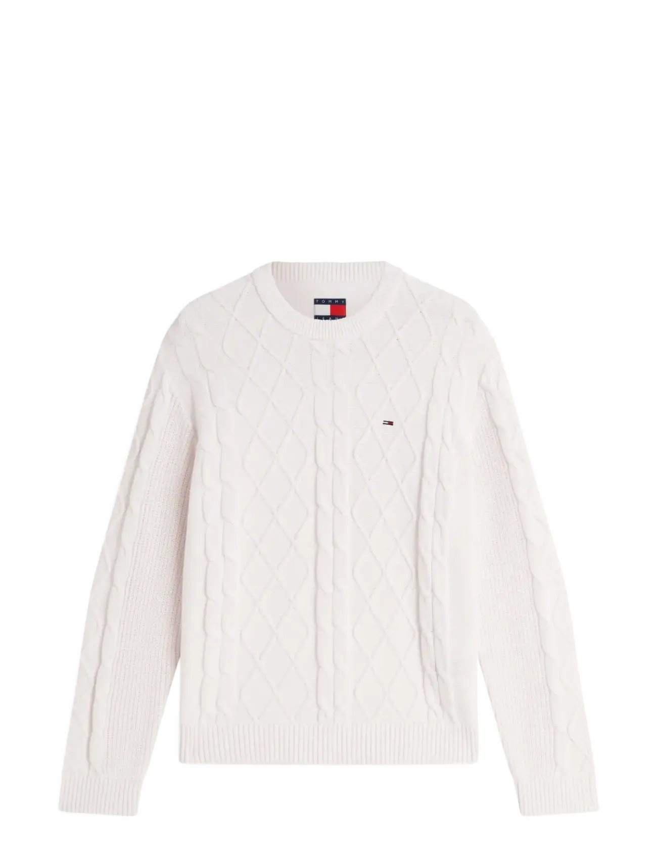 Tommy Jeans TJM REG CLASSIC FLAG CABLE SWTR - Riided - OFF WHITE / cream
