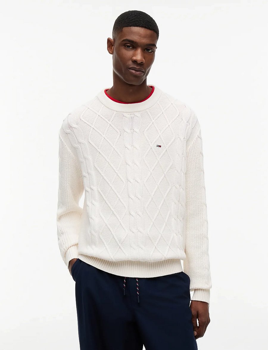 Tommy Jeans - TJM REG CABLE KNIT SWEATER - rund hals - off white - 0
