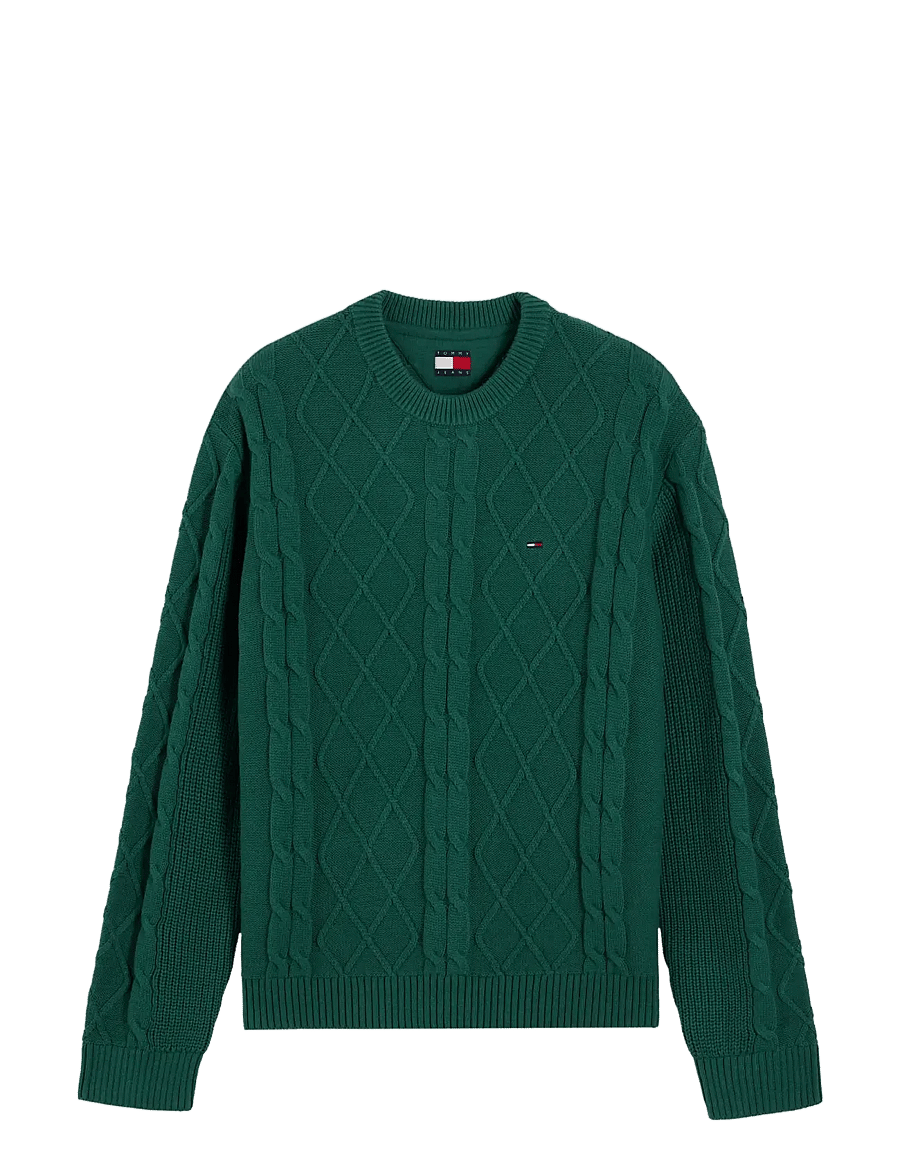 Tommy Jeans - TJM REG CABLE KNIT SWEATER - Ümara kaelusega - velvet green - 1