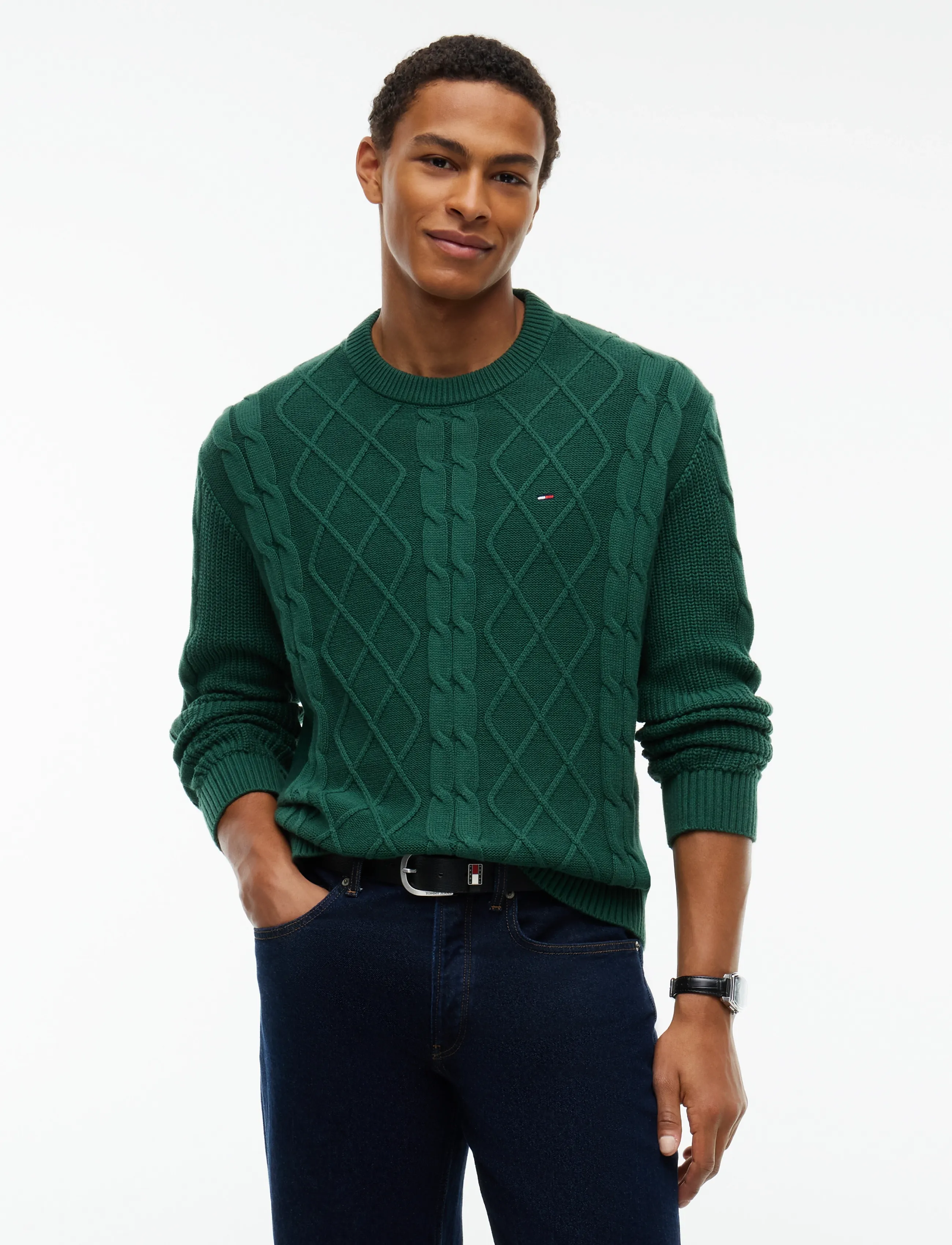 Tommy Jeans TJM REG CABLE KNIT SWEATER - Tommy Hilfiger - VELVET GREEN / green