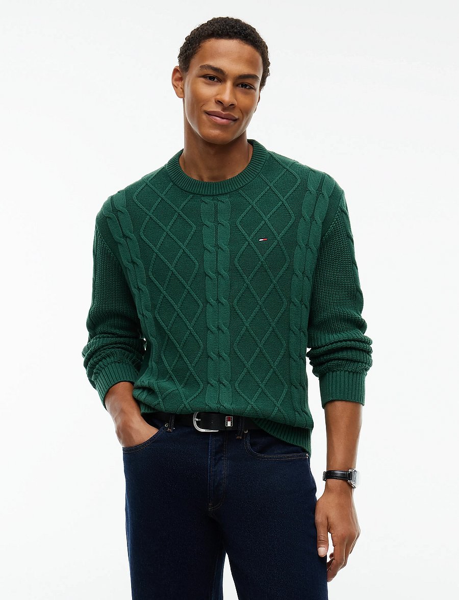 Tommy Jeans - TJM REG CABLE KNIT SWEATER - Ümara kaelusega - velvet green - 0
