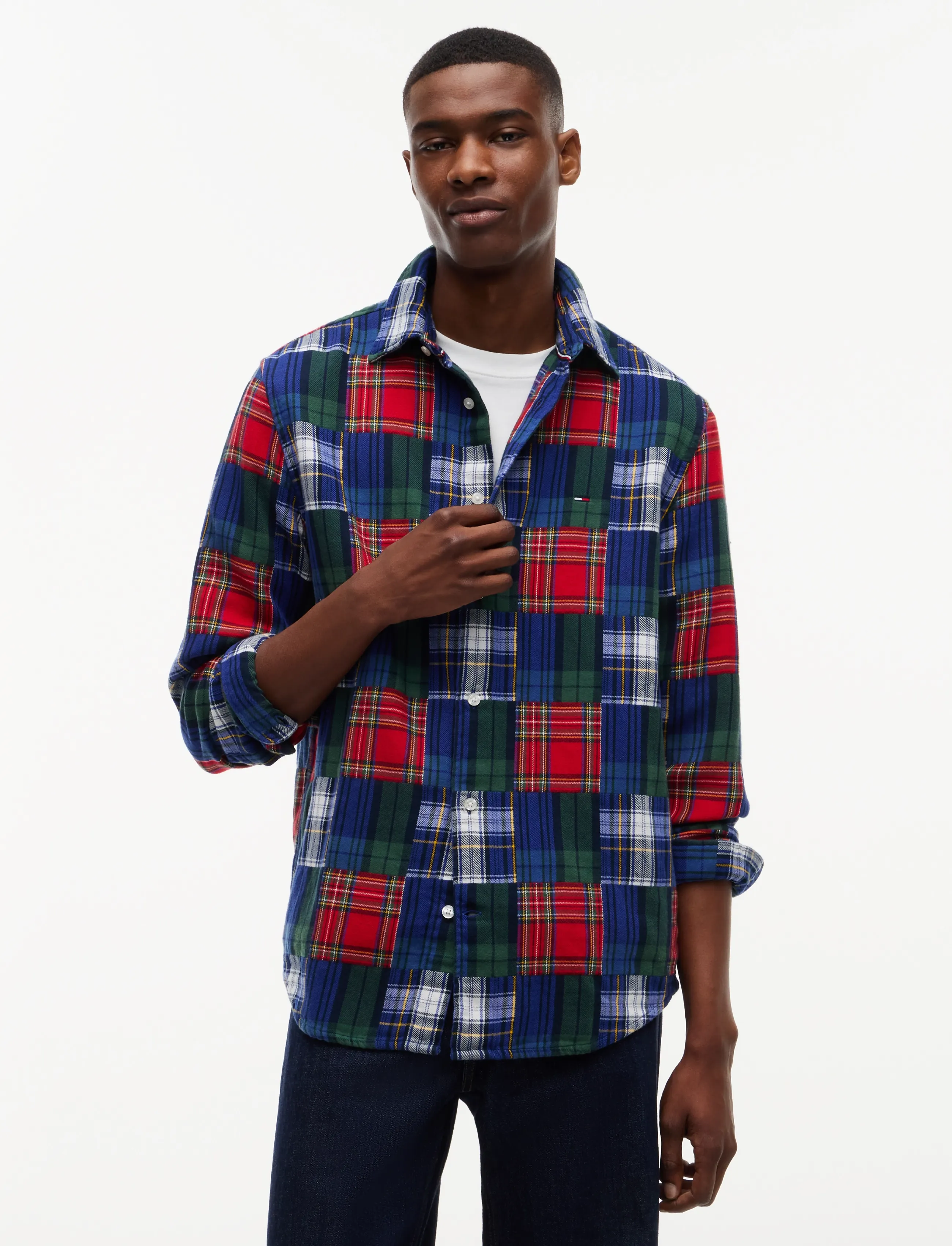 Tommy Jeans TJM REG PATCHWORK SHIRT - Kleidung - DARK BLUE CHECK / blue