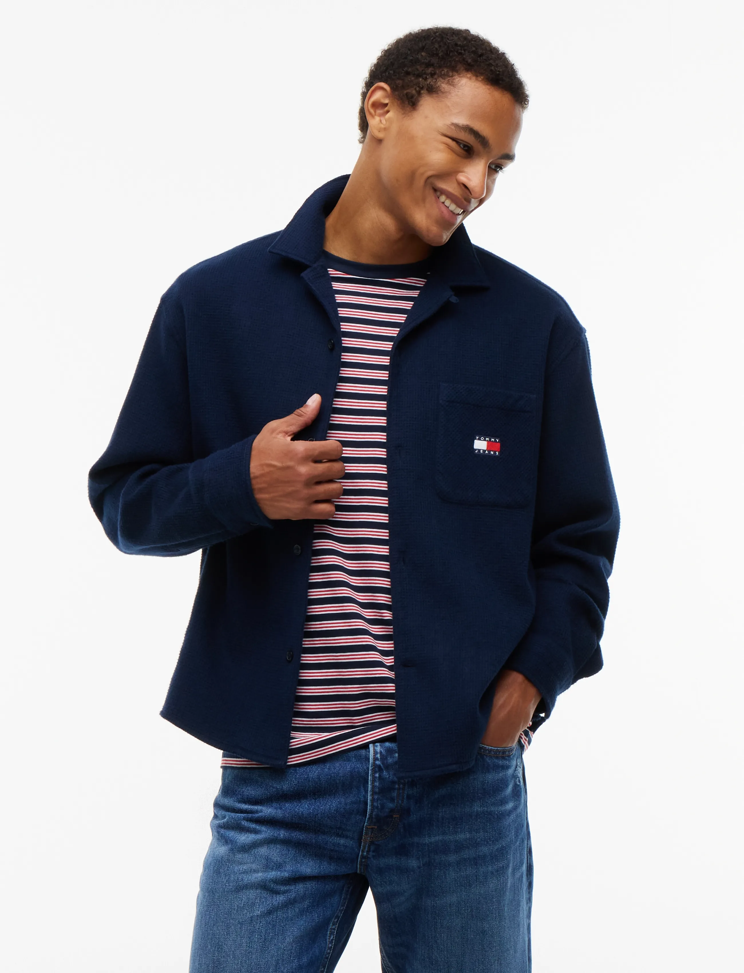 Tommy Jeans TJM BOXY BRUSHED WAFFLE SHIRT - Kleidung - DARK BLUE / navy
