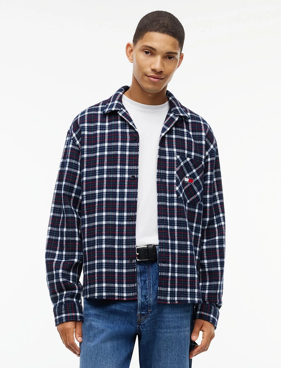 Tommy Jeans - TJM BOXY BRUSHED WAFFLE SHIRT - Überhemden - dark blue check - 0