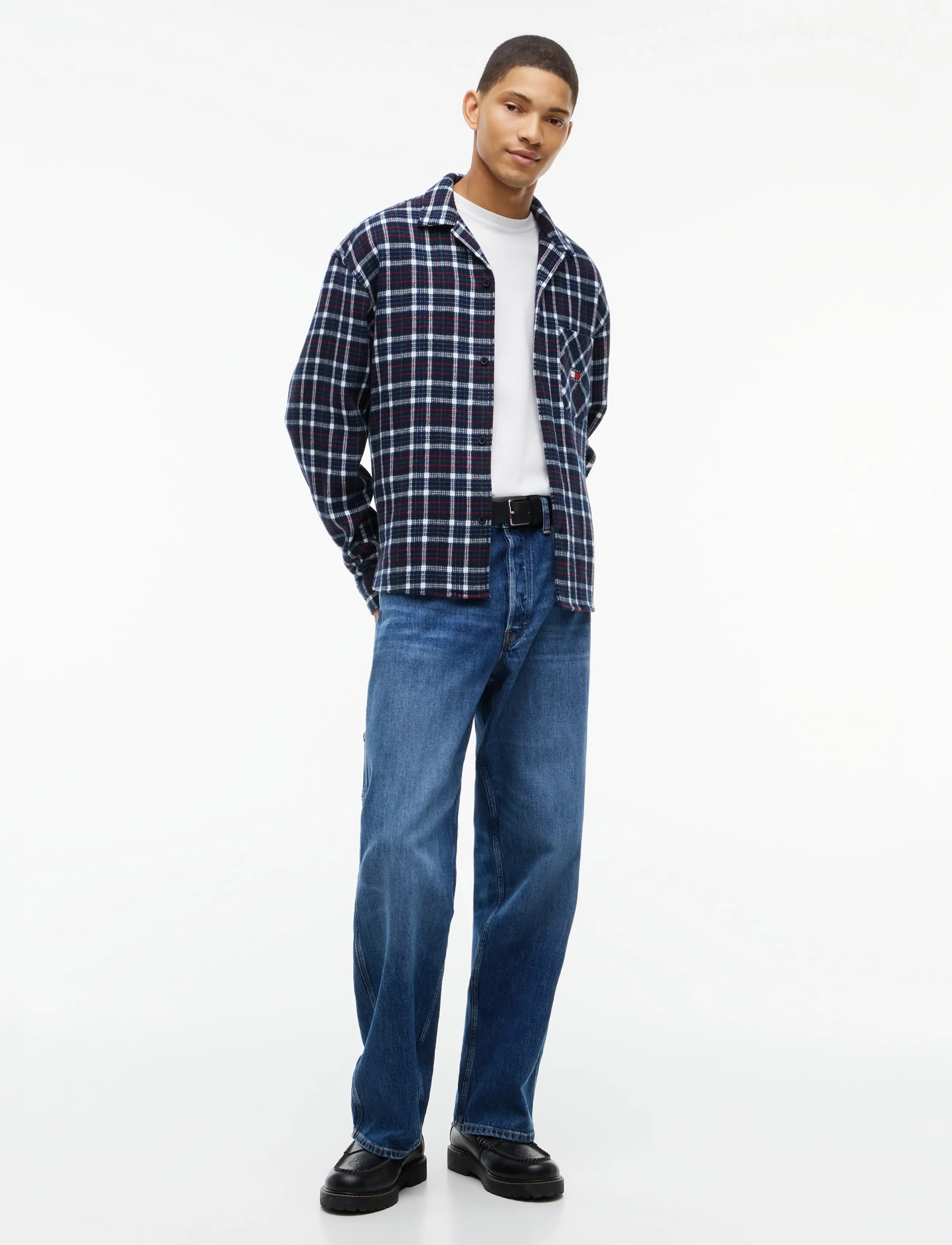 Tommy Jeans - TJM BOXY BRUSHED WAFFLE SHIRT - Überhemden - dark blue check - 4