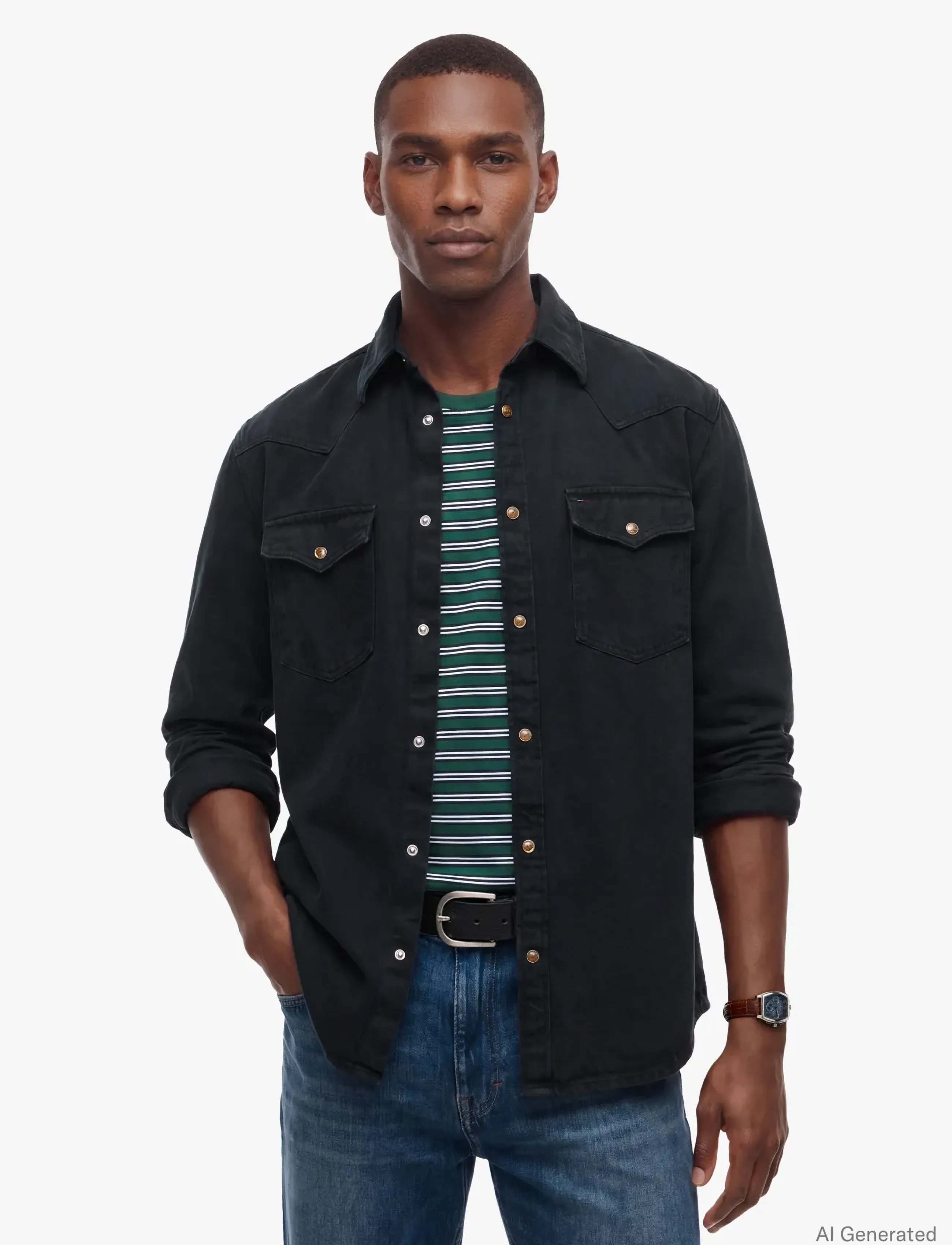 Tommy Jeans TJM REG WASHED WESTERN SHIRT - Tommy Jeans - BLACK / black