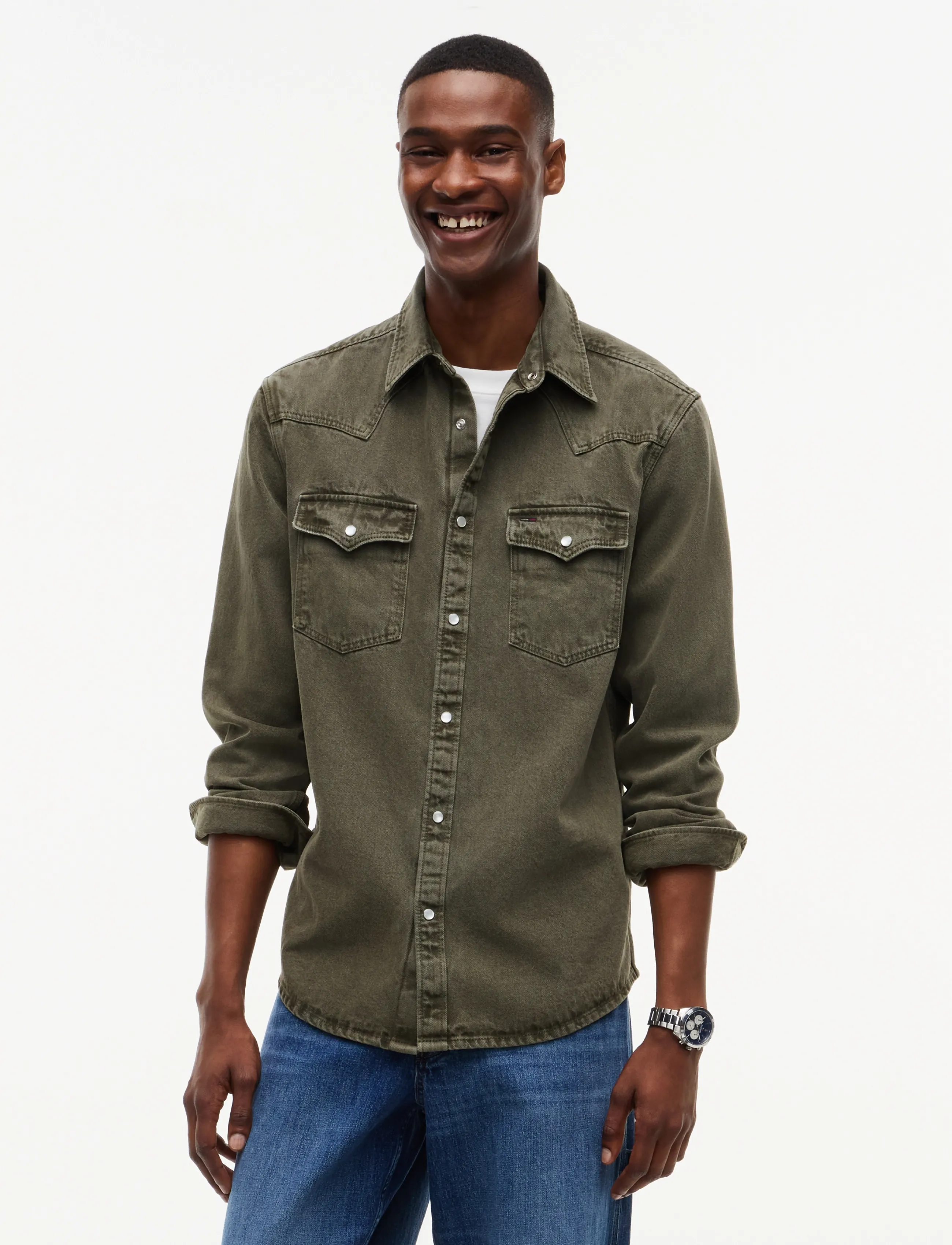 Tommy Jeans TJM REG WASHED WESTERN SHIRT - Tøj - ROCKY MOUNTAIN / khaki/green