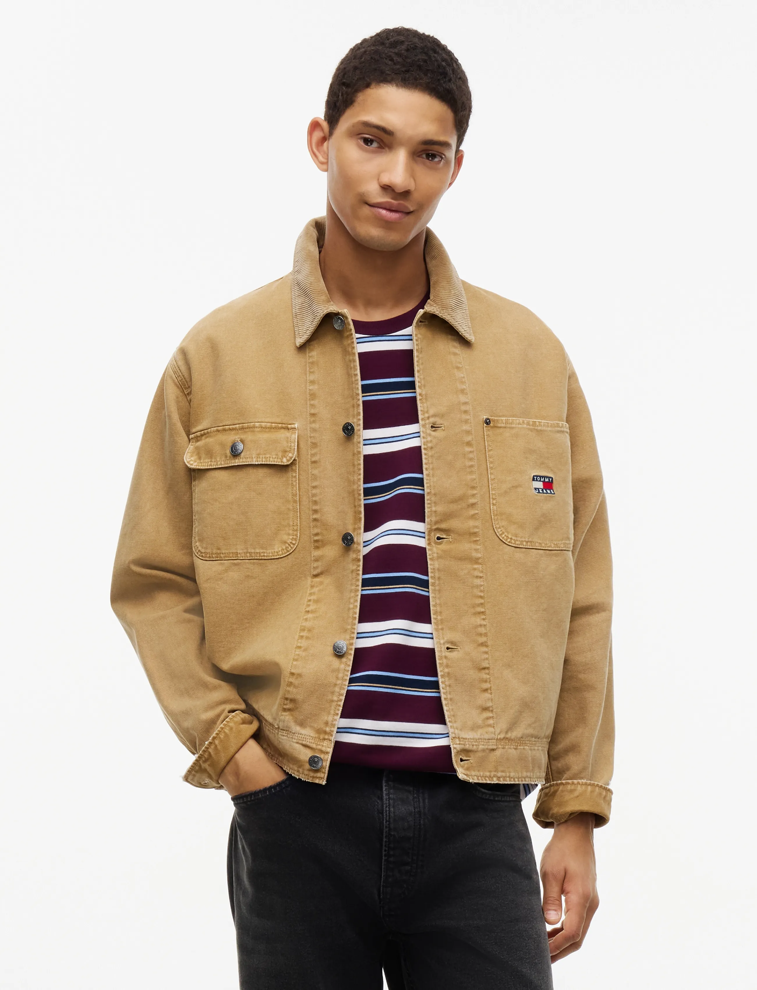 Tommy Jeans TJM CORD COLLAR CANVAS OVS EXT - Tøj - SANDY BEIGE / beige