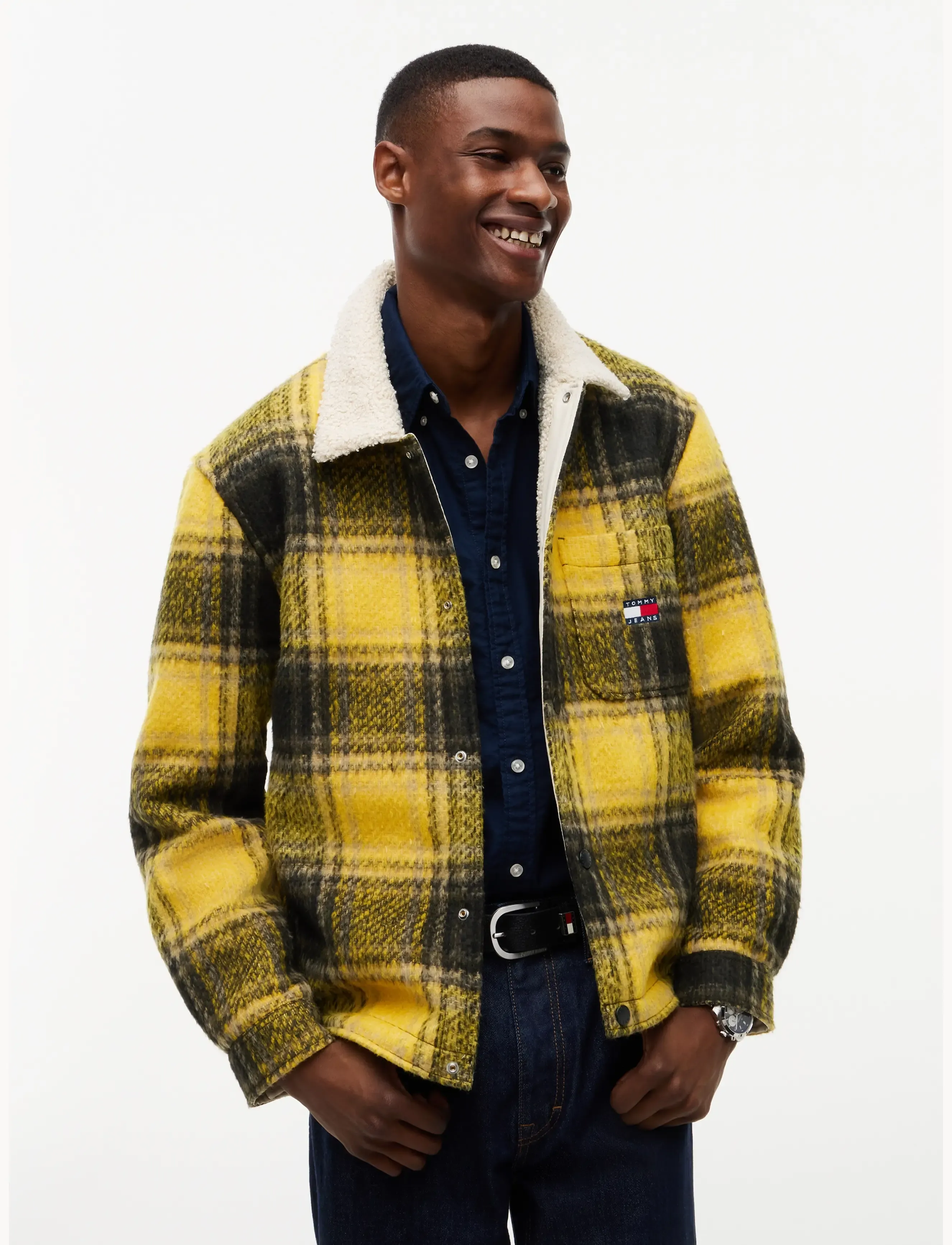 Tommy Jeans TJM TEDDY COLLAR BRUSHED SHACKET - Shop by style - COUNTRYSIDE YELLOW CHECK / yellow