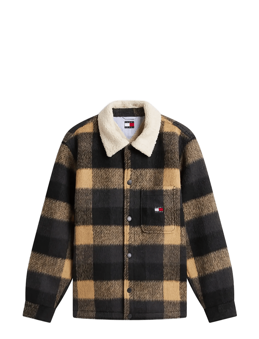 Tommy Jeans - TJM TEDDY COLLAR BRUSHED SHACKET - hybrid-jacken - black check - 1