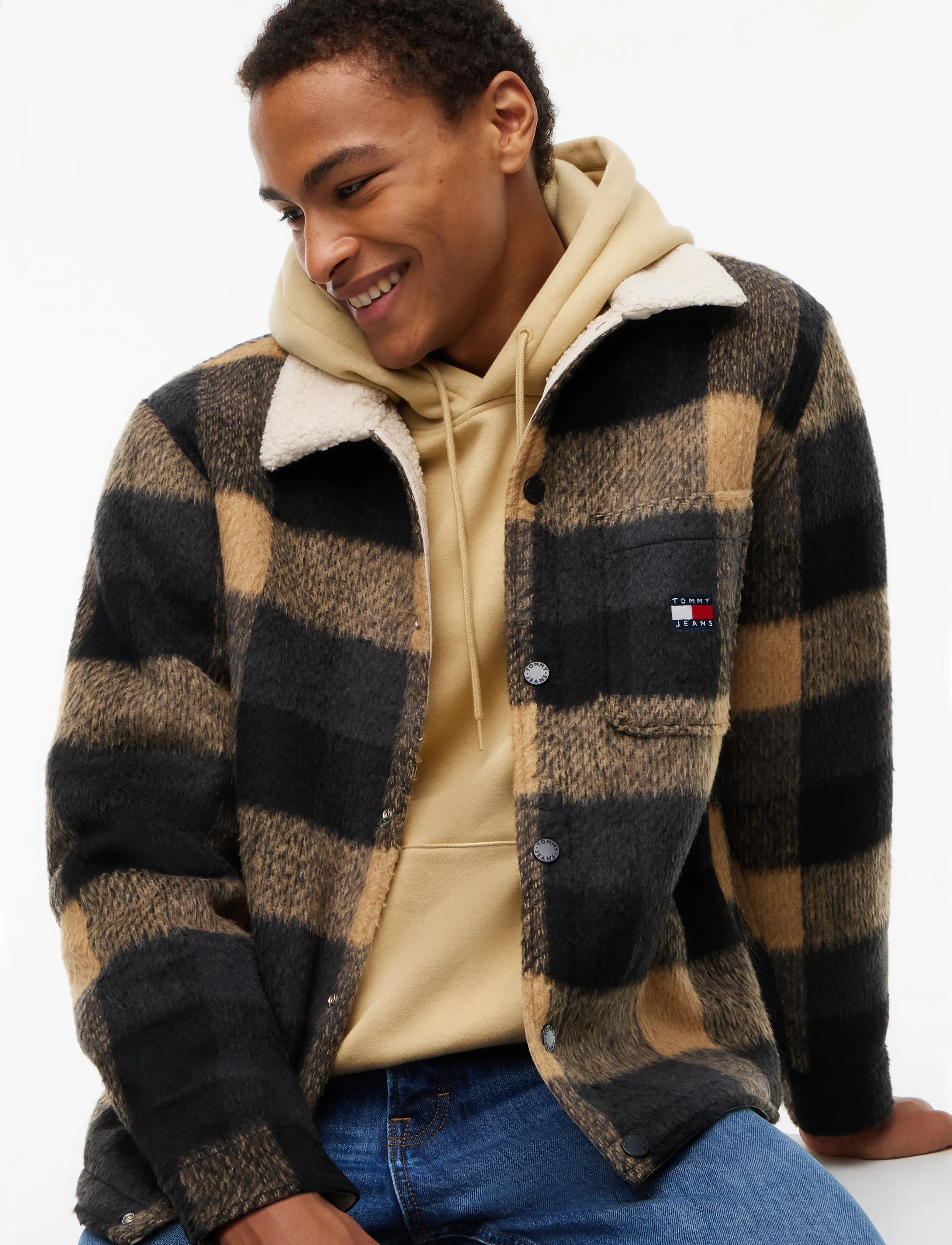 Tommy Jeans - TJM TEDDY COLLAR BRUSHED SHACKET - hybrid-jacken - black check - 3