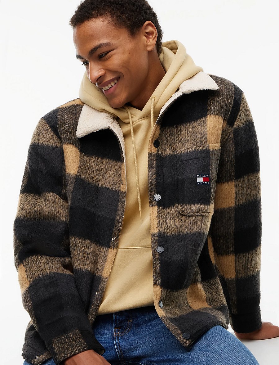 Tommy Jeans - TJM TEDDY COLLAR BRUSHED SHACKET - hybrid-jacken - black check - 3