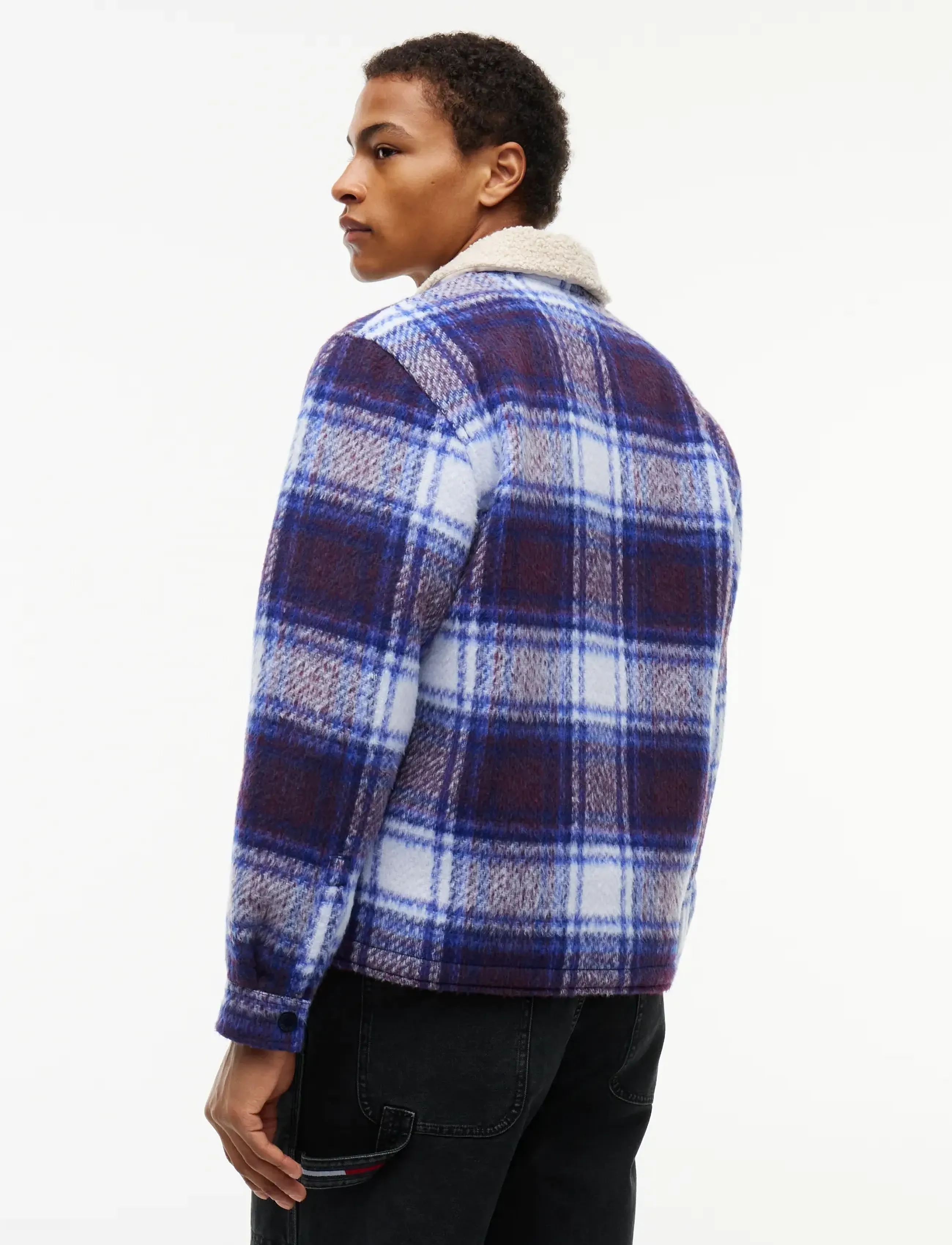 Tommy Jeans - TJM TEDDY COLLAR BRUSHED SHACKET - hybrid-jacken - dark blue check - 3