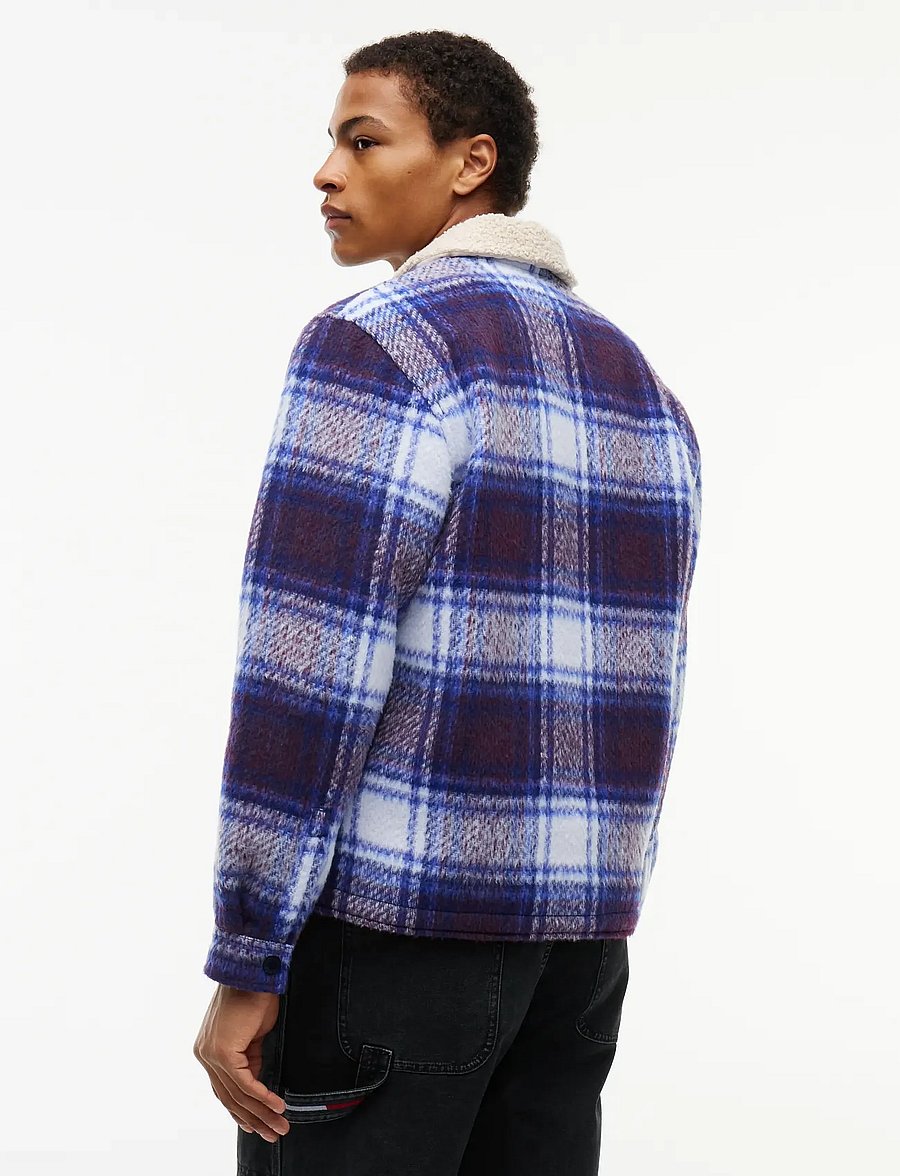 Tommy Jeans - TJM TEDDY COLLAR BRUSHED SHACKET - hybrid-jacken - dark blue check - 3