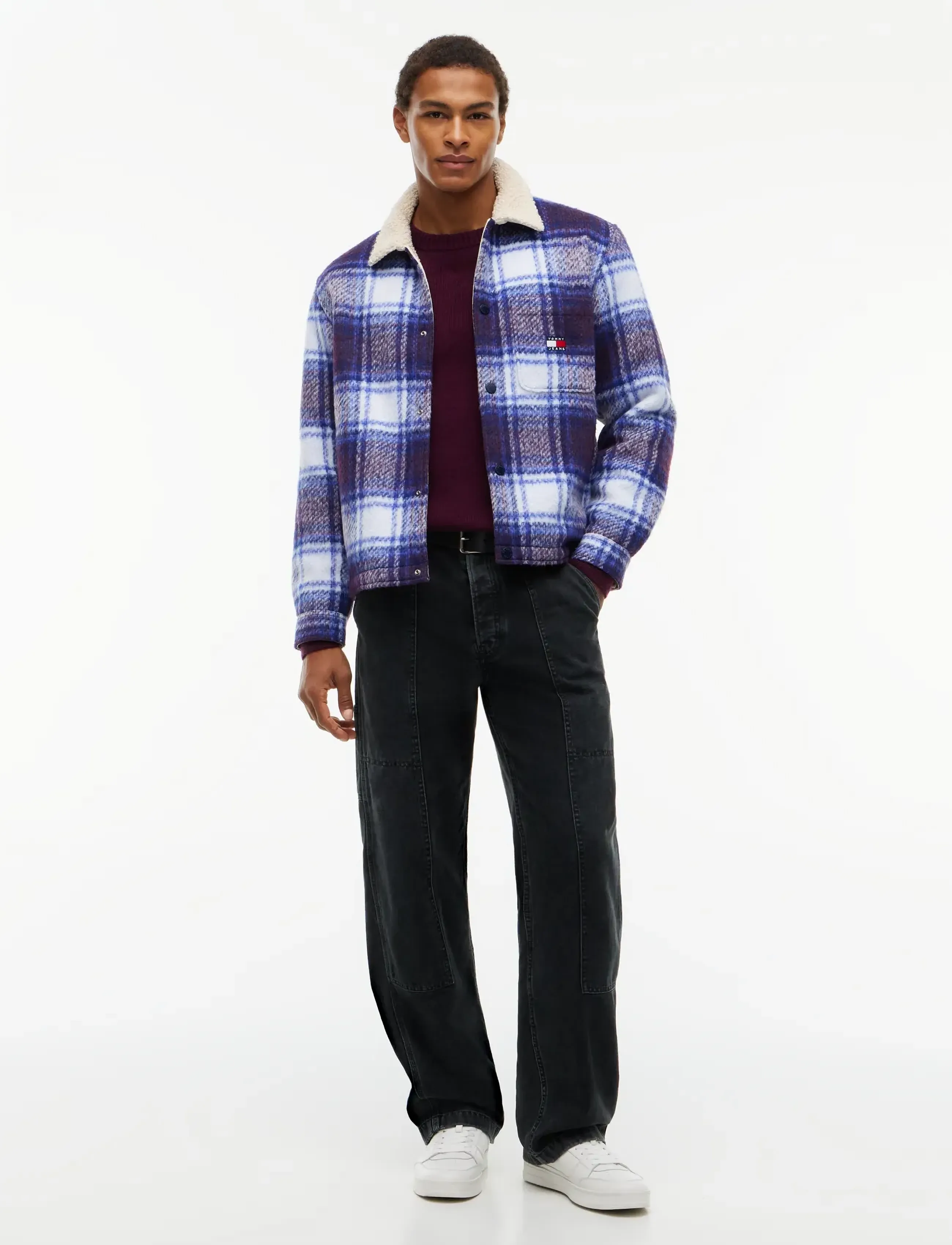 Tommy Jeans - TJM TEDDY COLLAR BRUSHED SHACKET - hybrid-jacken - dark blue check - 5