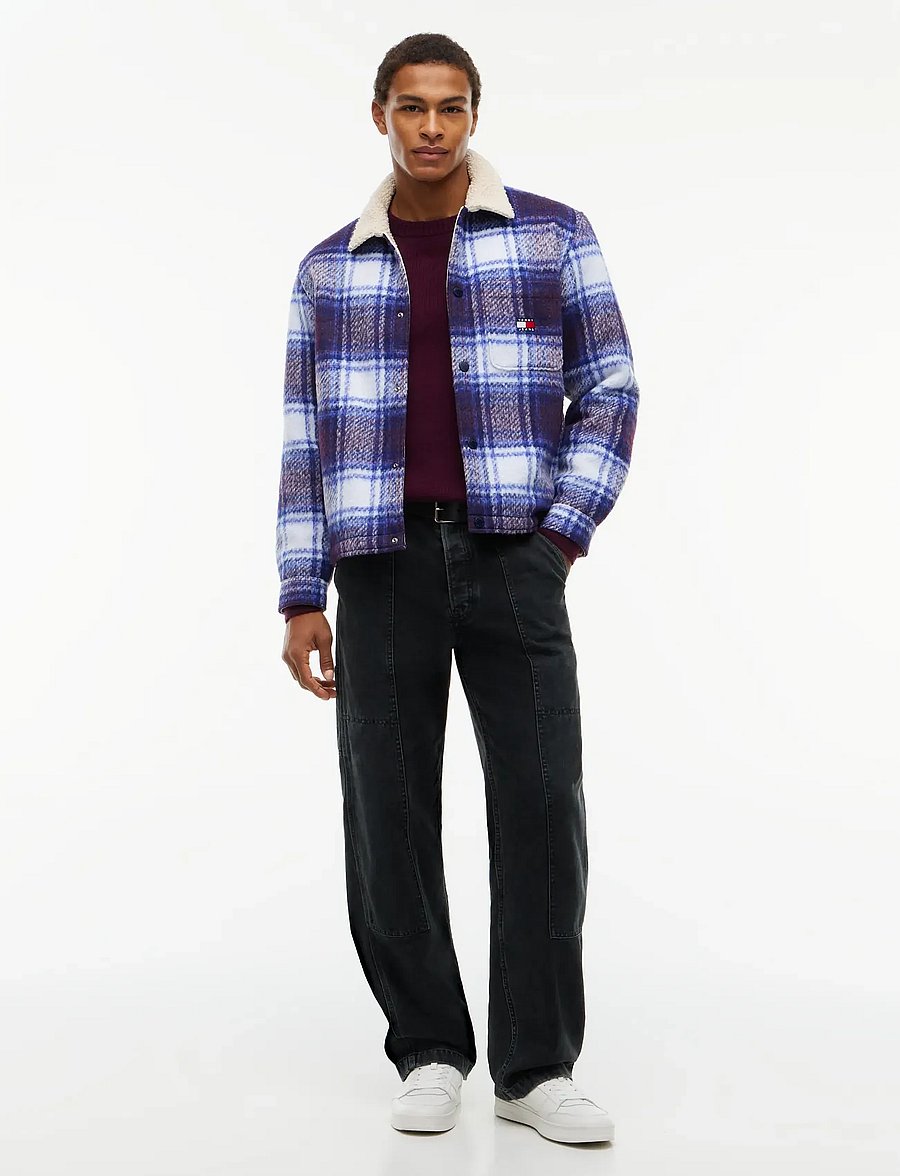 Tommy Jeans - TJM TEDDY COLLAR BRUSHED SHACKET - hybrid-jacken - dark blue check - 5