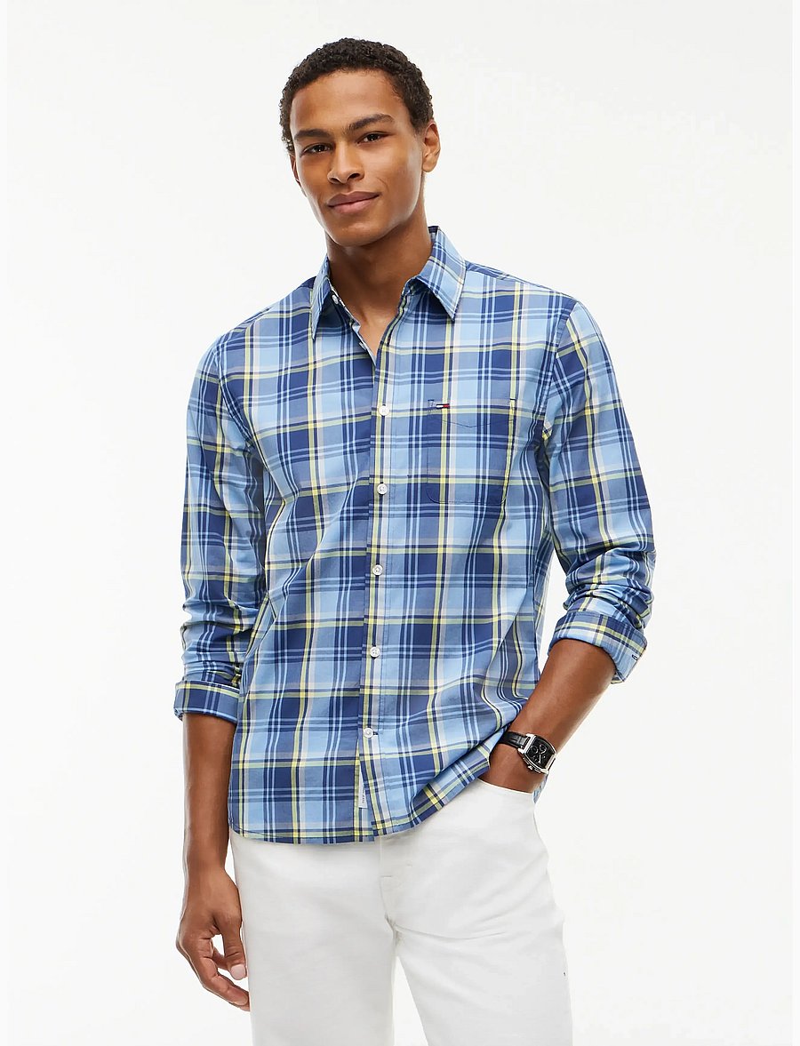 Tommy Jeans - TJM REG POPLIN PATTERN SHIRT - ternede skjorter - basic navy check - 0