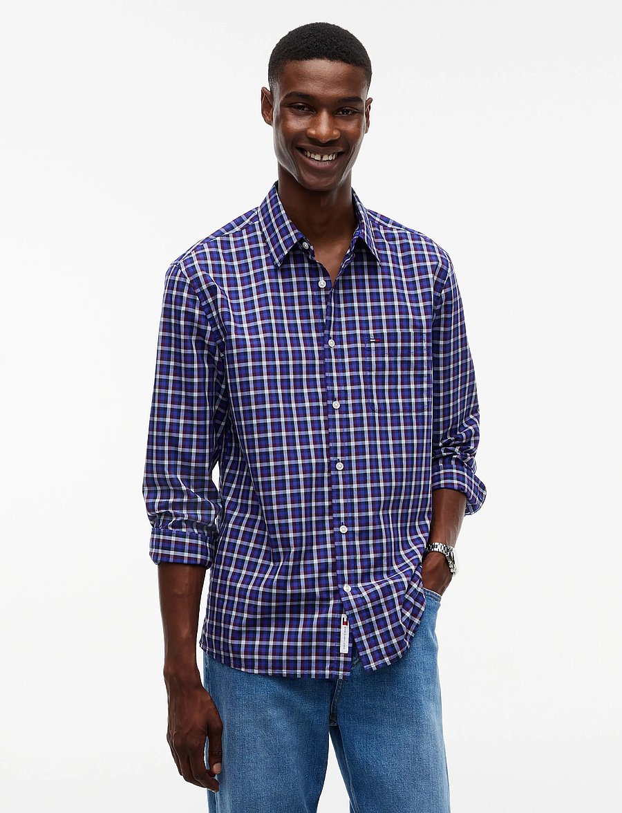 Tommy Jeans - TJM REG POPLIN PATTERN SHIRT - checkered shirts - deep marine small check - 0