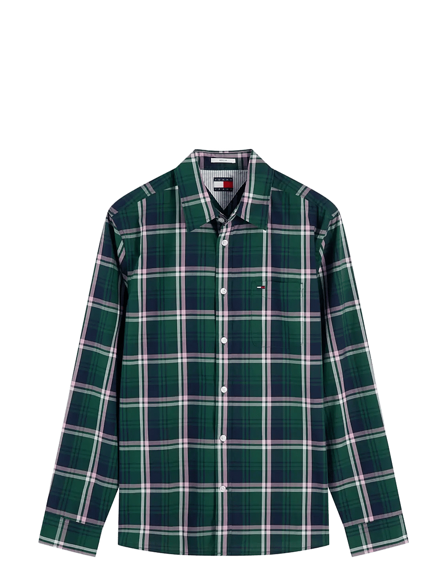 Tommy Jeans - TJM REG POPLIN PATTERN SHIRT - rutiga skjortor - velvet green check - 1