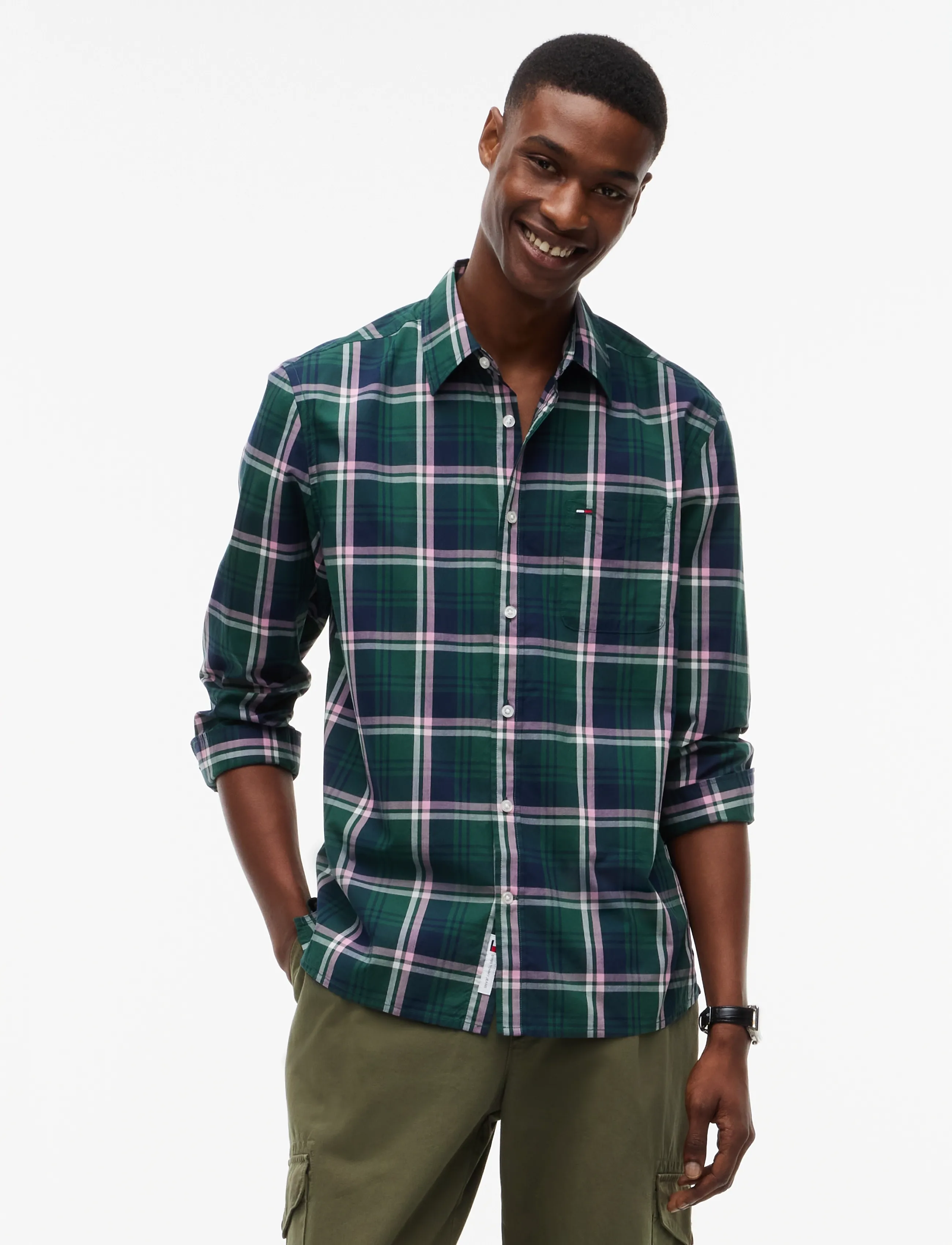 Tommy Jeans TJM REG POPLIN PATTERN SHIRT - Skjortor - VELVET GREEN CHECK / green