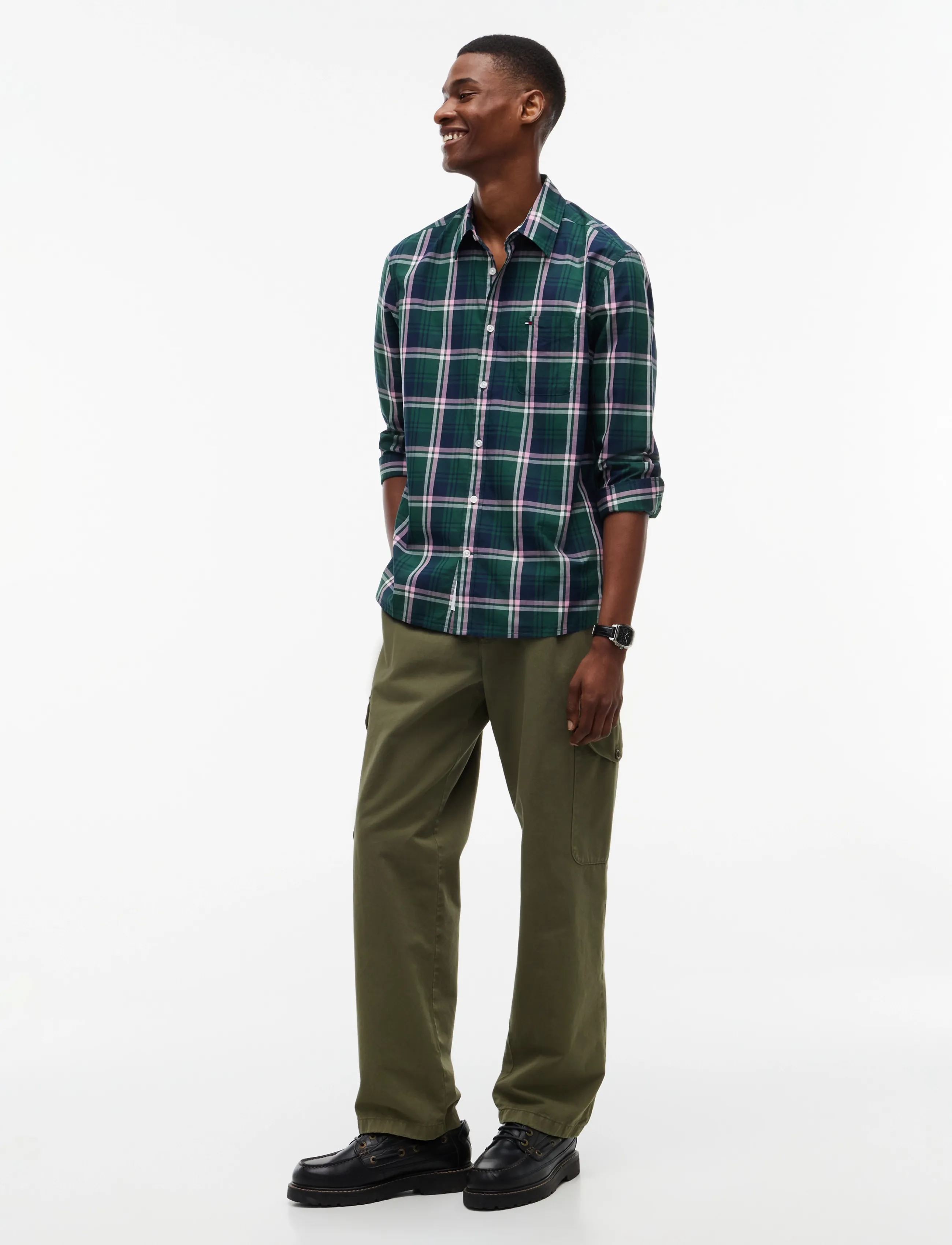 Tommy Jeans - TJM REG POPLIN PATTERN SHIRT - rutiga skjortor - velvet green check - 4