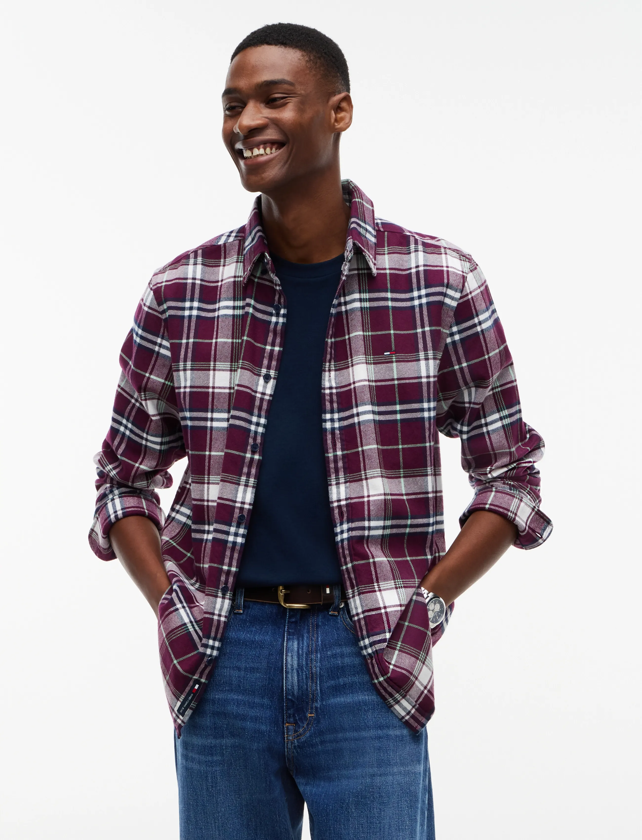 Tommy Jeans TJM REG FLANNEL CHECK SHIRT EXT - Shoppa efter stil - CALYPSO BERRY CHECK / burgundy