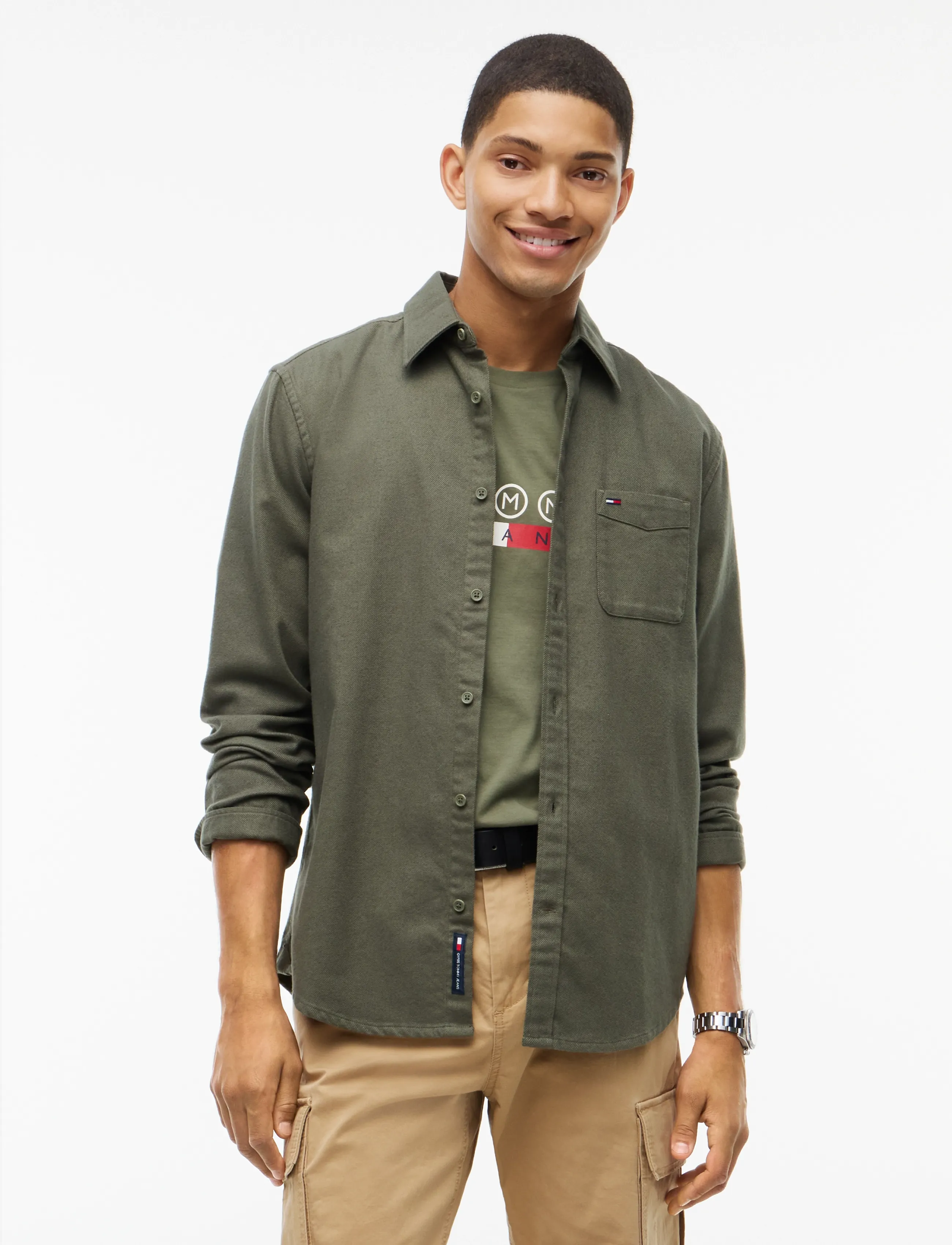 Tommy Jeans Tjm Reg Flannel Shirt Ext, S, Shirts, Khakigrün - Casual Männerswear