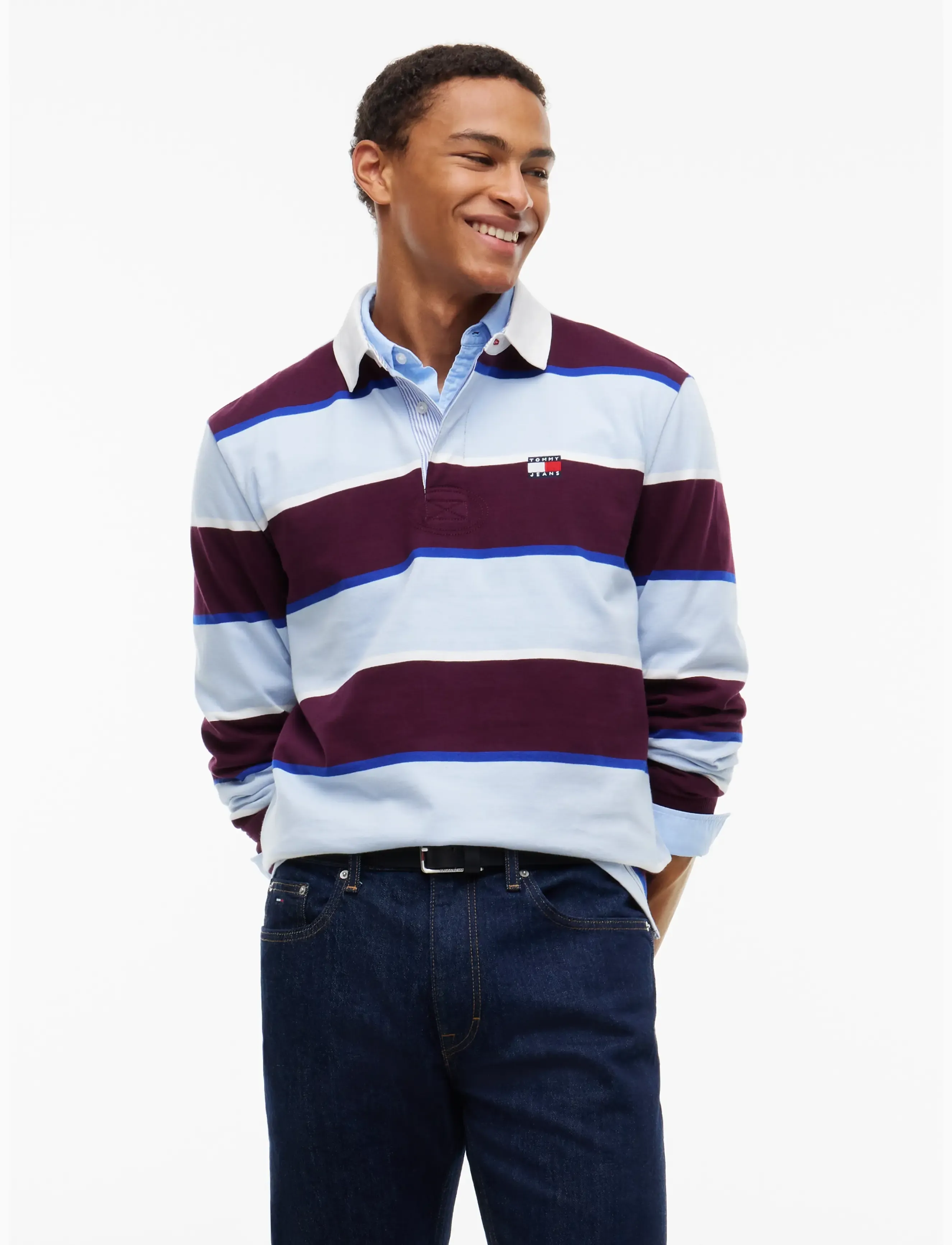 Tommy Jeans TJM STRIPED RUGBY - New arrivals - CALYPSO BERRY STRIPE / burgundy
