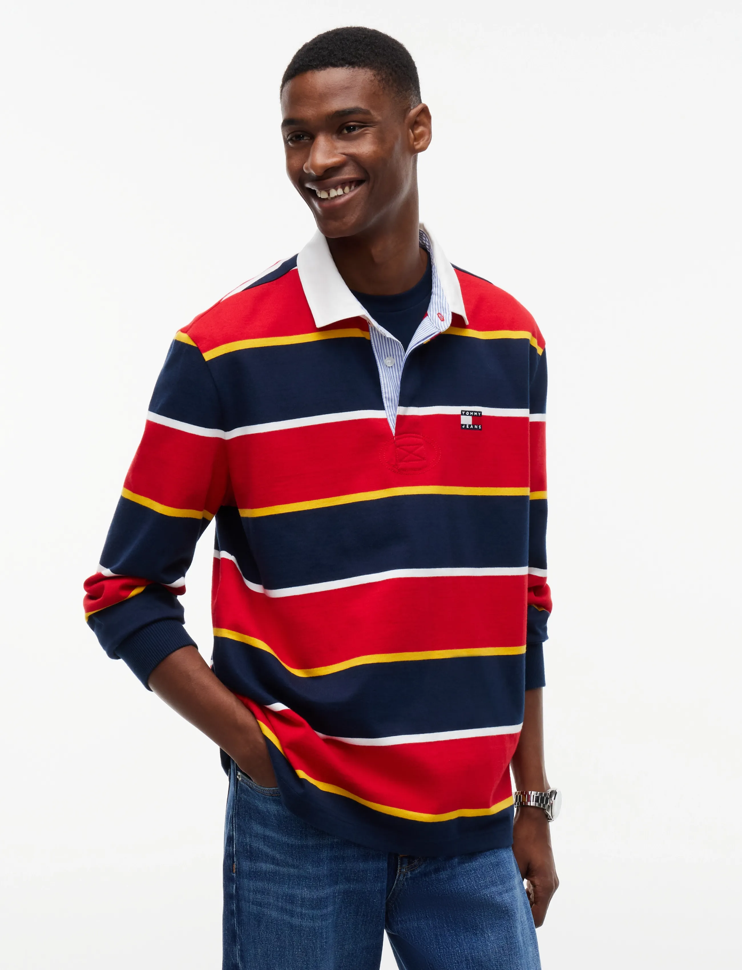 Tommy Jeans TJM STRIPED RUGBY - Shop by style - SCARLET FLARE STRIPE / red