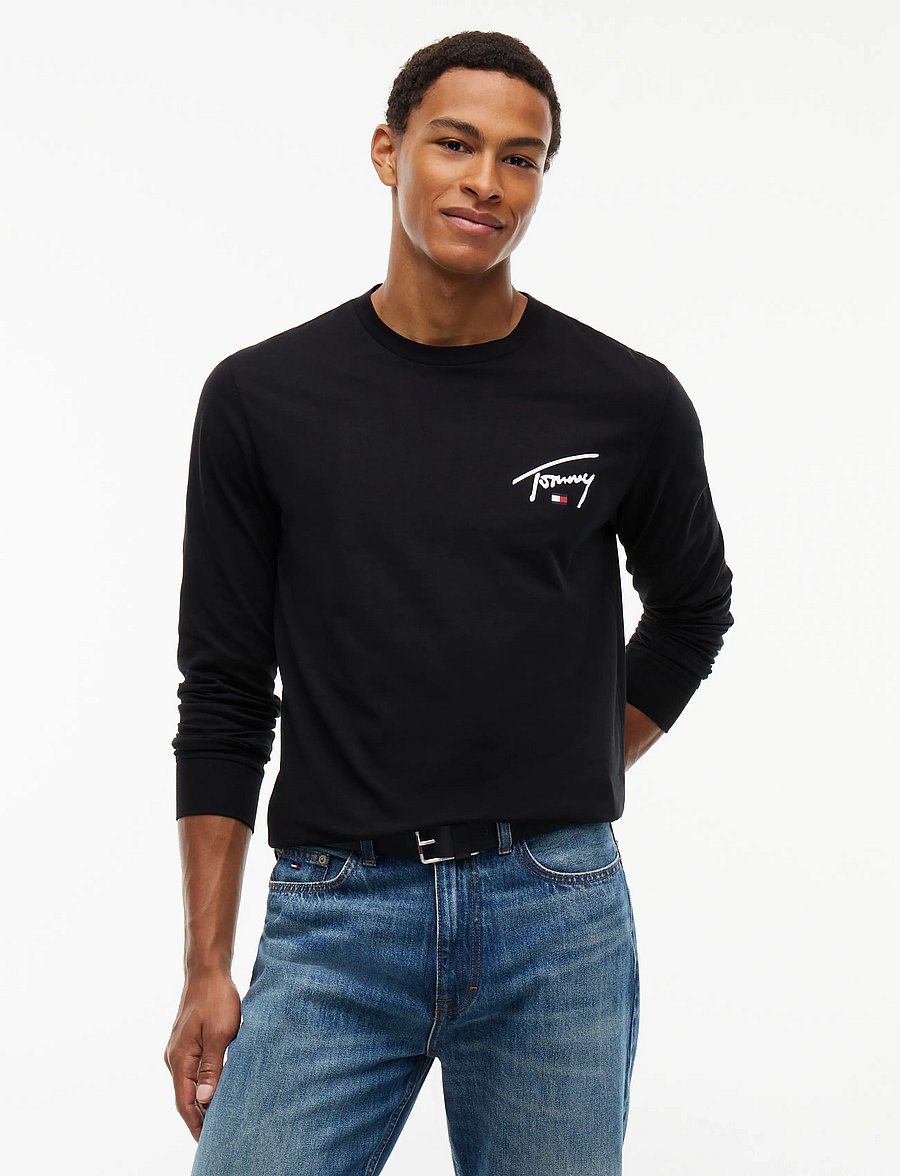 Tommy Jeans - TJM SLIM SIGNATURE CHEST TEE LS - pikkade varrukatega t-särgid - black - 0