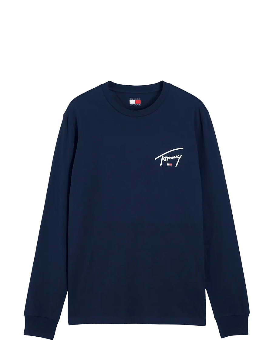 Tommy Jeans - TJM SLIM SIGNATURE CHEST TEE LS - langärmelige t-shirts - dark blue - 1