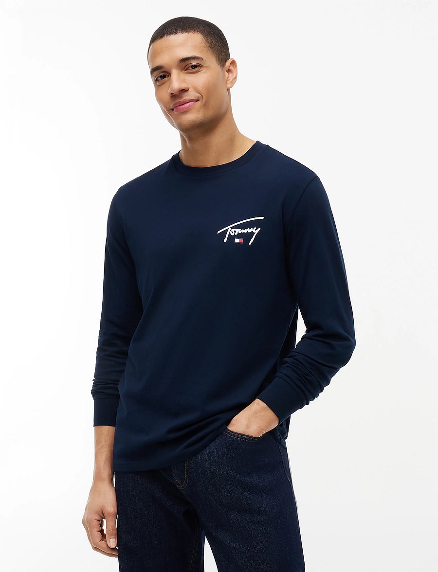 Tommy Jeans - TJM SLIM SIGNATURE CHEST TEE LS - langärmelige t-shirts - dark blue - 0