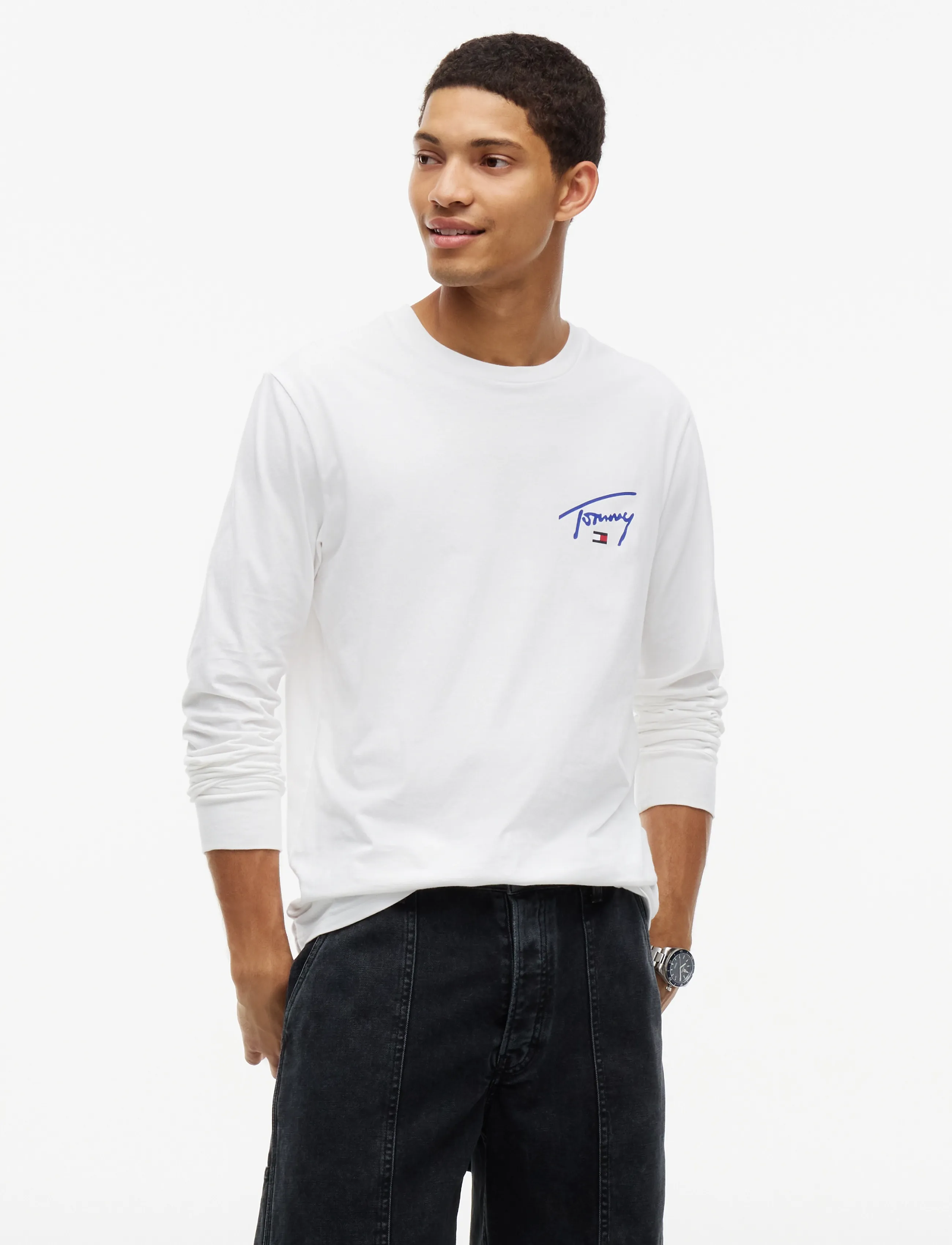 Tommy Jeans TJM SLIM SIGNATURE CHEST TEE LS - Tommy Jeans - ECRU / cream