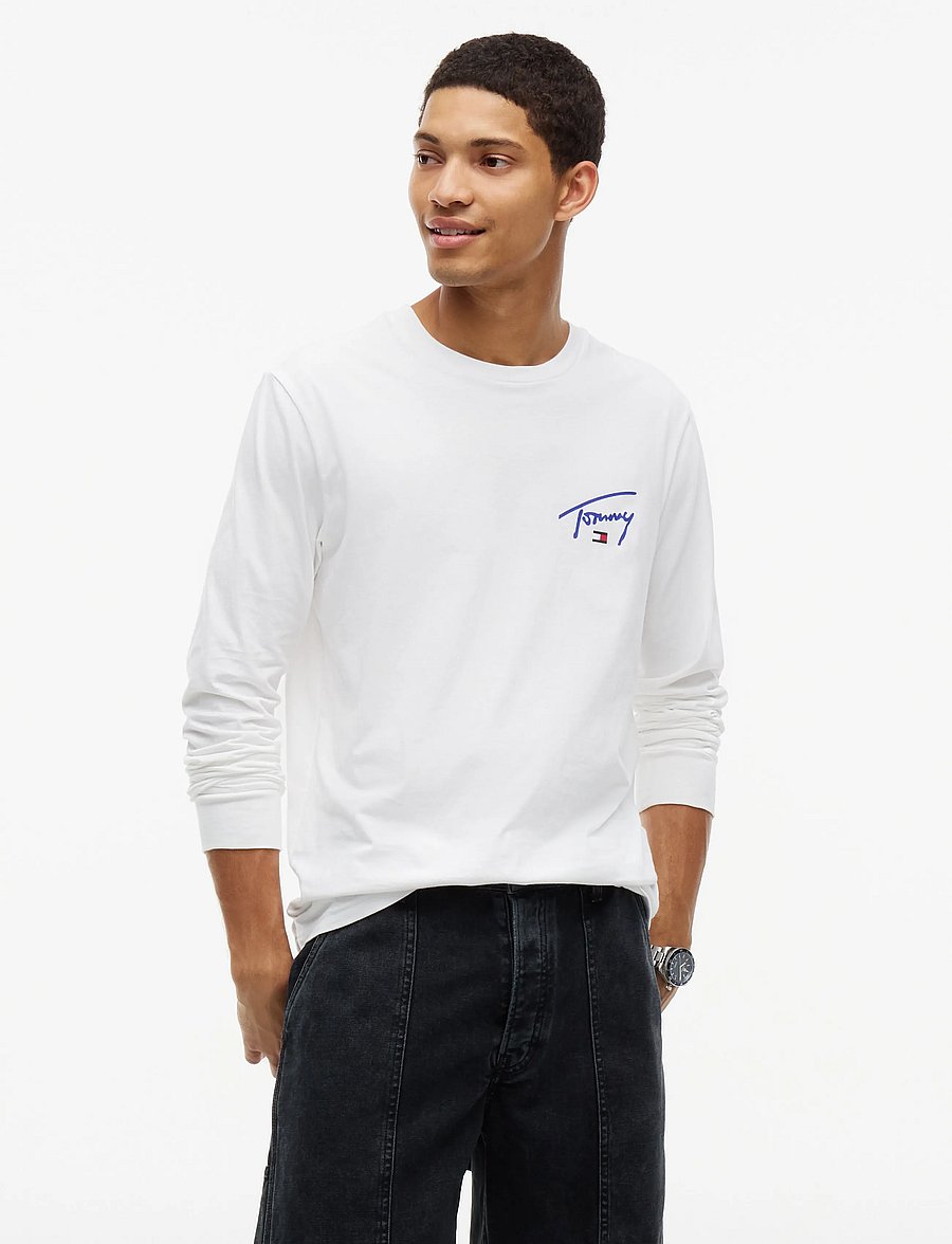 Tommy Jeans - TJM SLIM SIGNATURE CHEST TEE LS - langärmelige t-shirts - ecru - 0