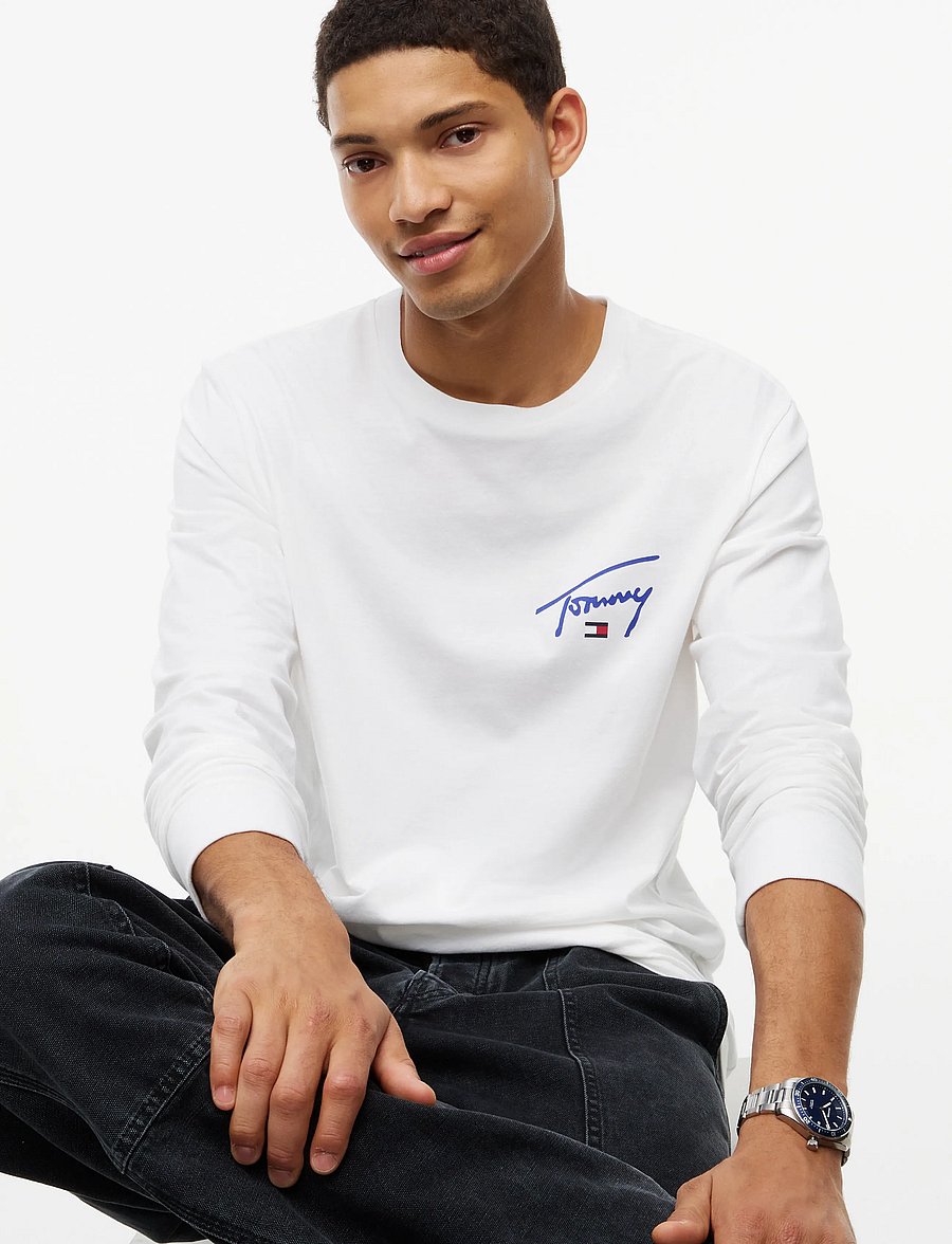 Tommy Jeans - TJM SLIM SIGNATURE CHEST TEE LS - langärmelige t-shirts - ecru - 3