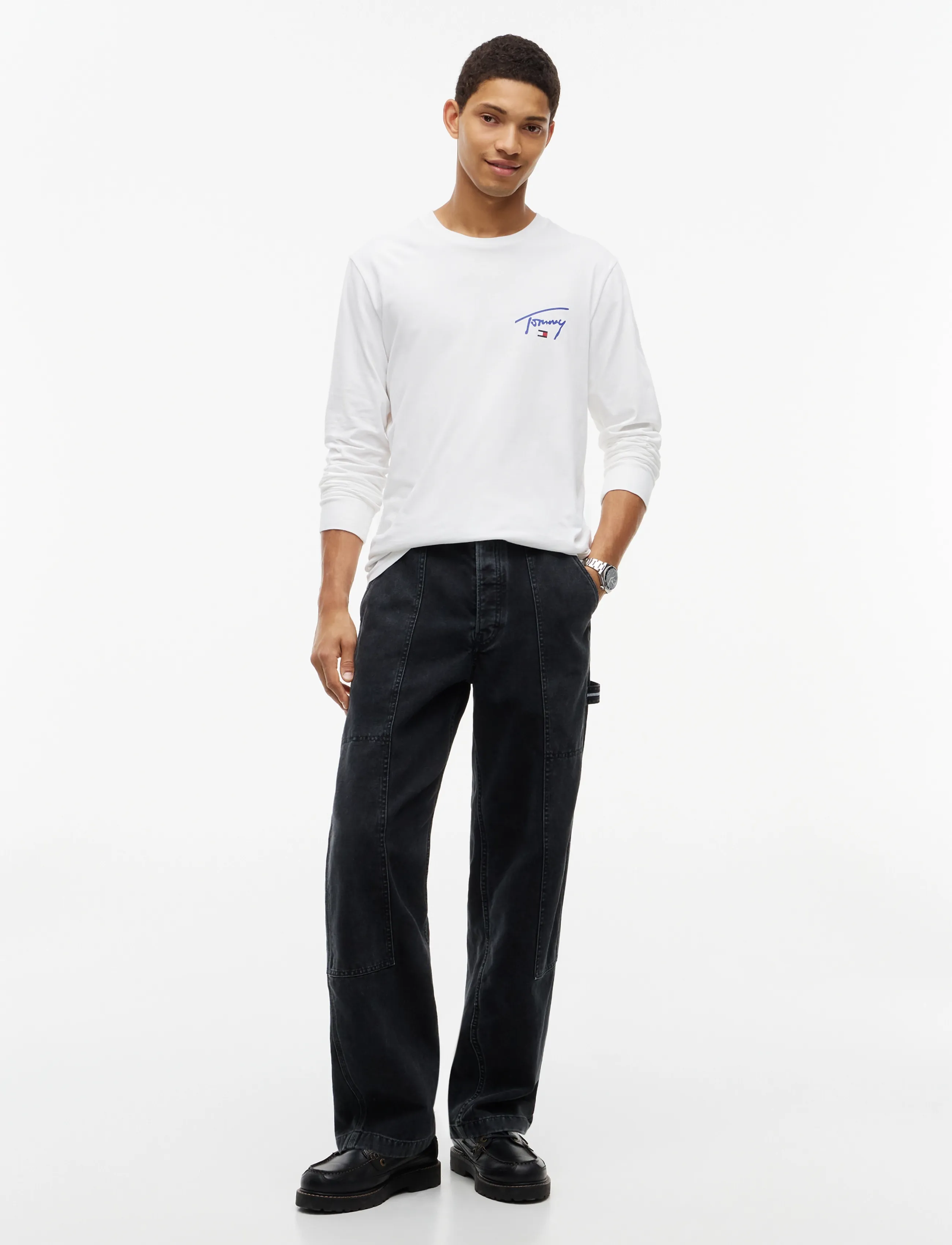 Tommy Jeans - TJM SLIM SIGNATURE CHEST TEE LS - langärmelige t-shirts - ecru - 4