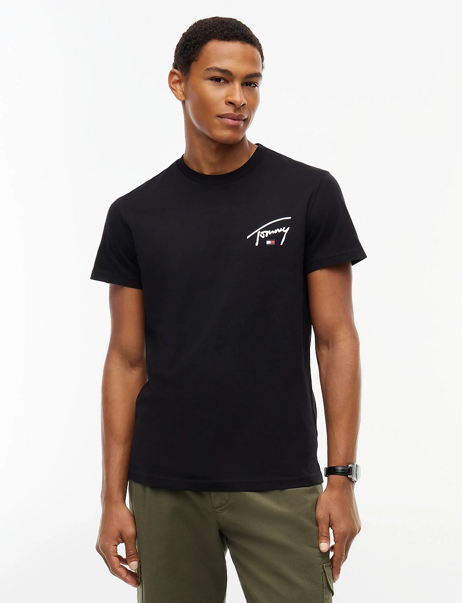 Tommy Jeans - TJM SLIM SIGNATURE CHEST TEE EXT - lühikeste varrukatega t-särgid - black - 0