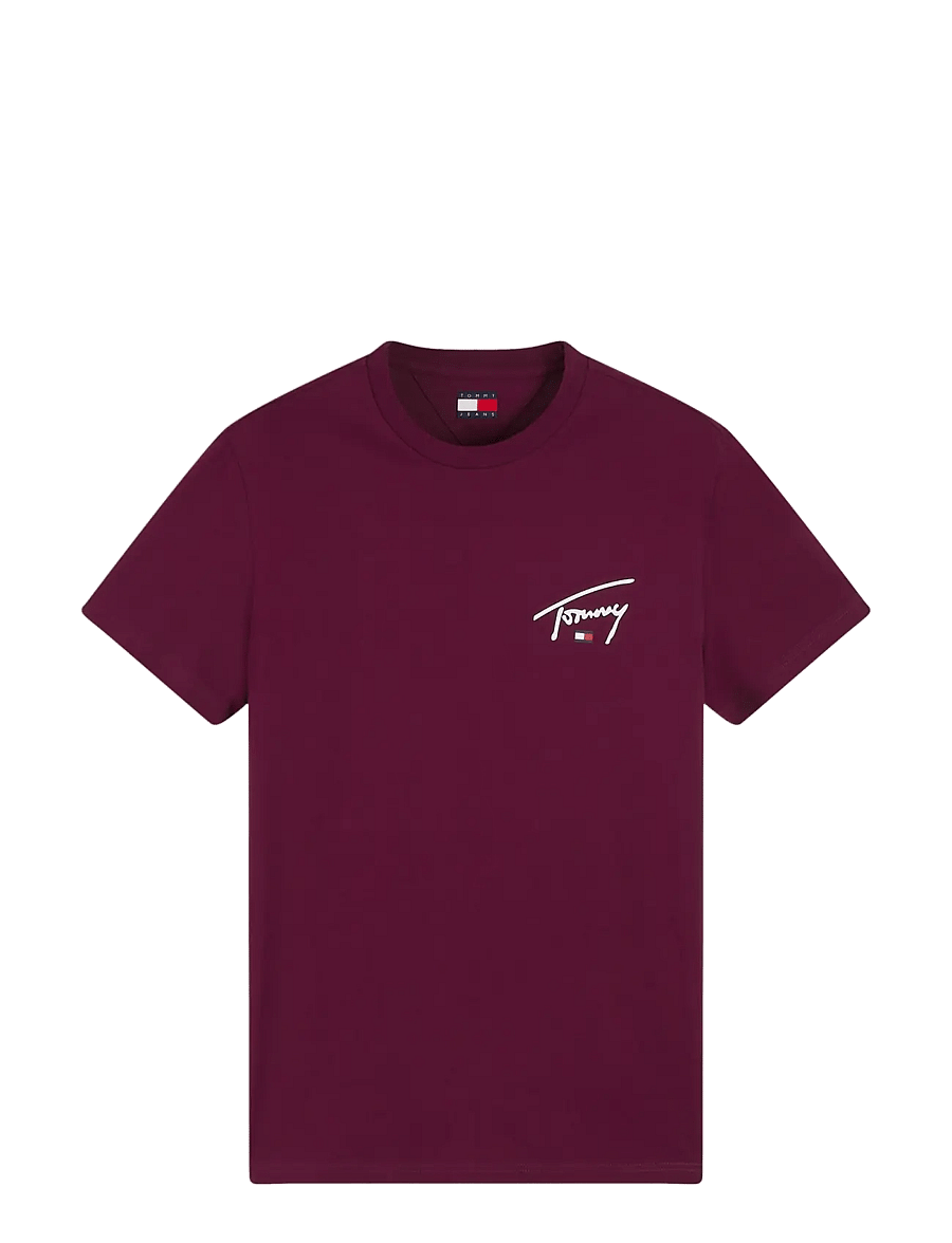 Tommy Jeans - TJM SLIM SIGNATURE CHEST TEE EXT - kurzärmelige t-shirts - calypso berry - 1