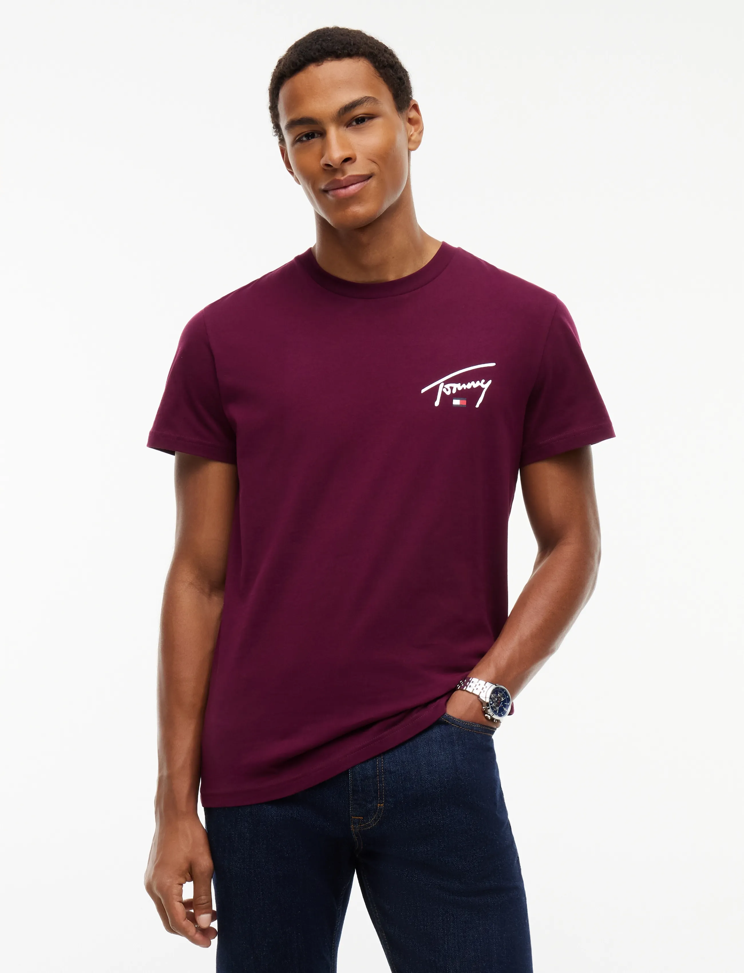Tommy Jeans TJM SLIM SIGNATURE CHEST TEE EXT - Kleidung - CALYPSO BERRY / burgundy