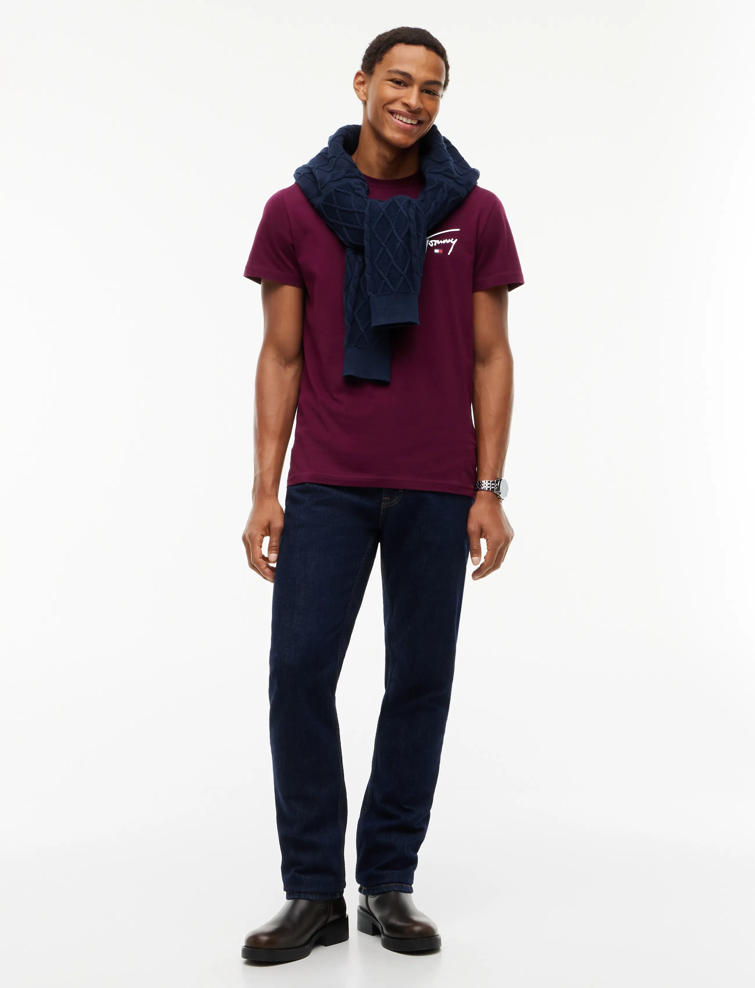 Tommy Jeans - TJM SLIM SIGNATURE CHEST TEE EXT - kurzärmelige t-shirts - calypso berry - 4