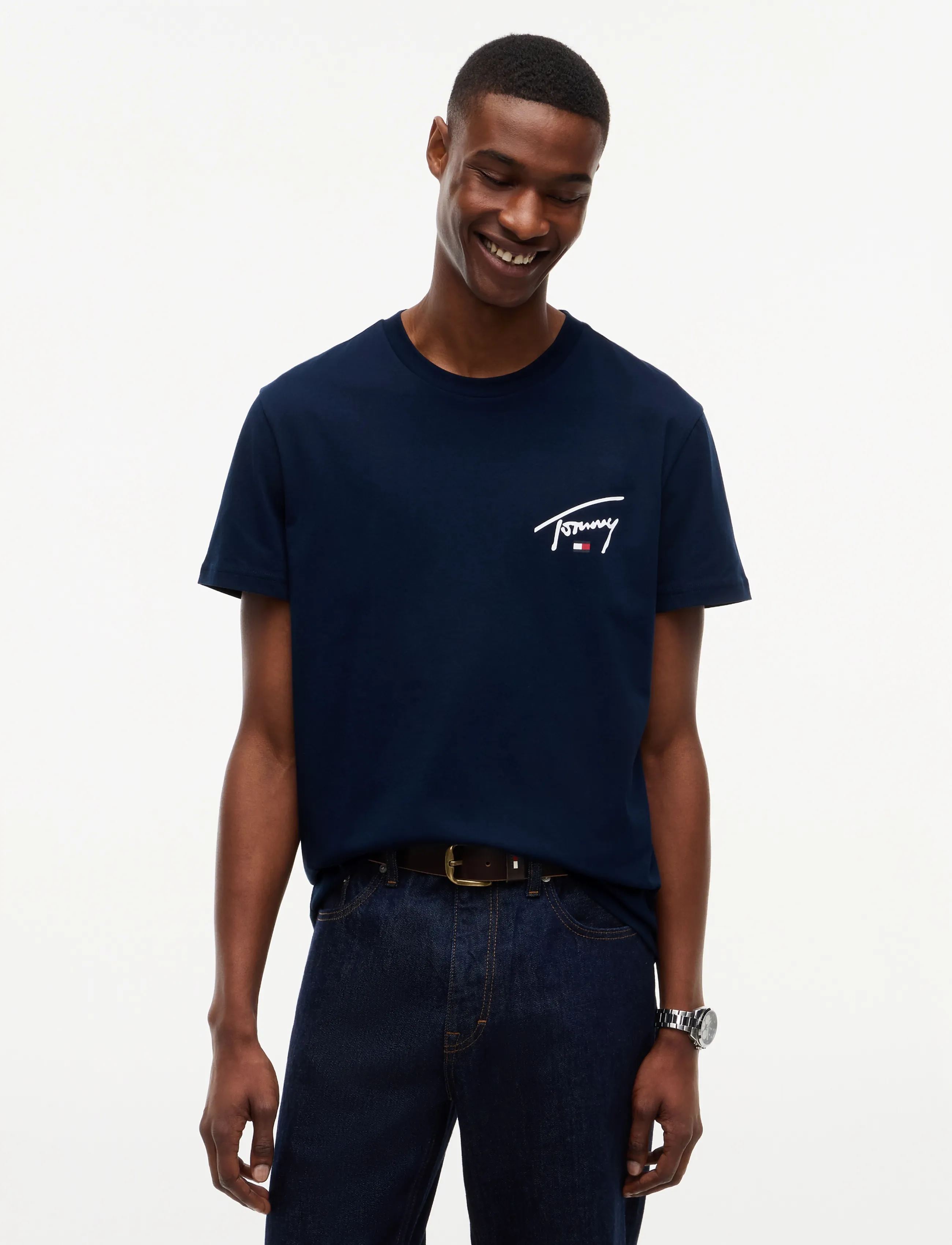 Tommy Jeans TJM SLIM SIGNATURE CHEST TEE EXT - Tommy Hilfiger - DARK BLUE / navy