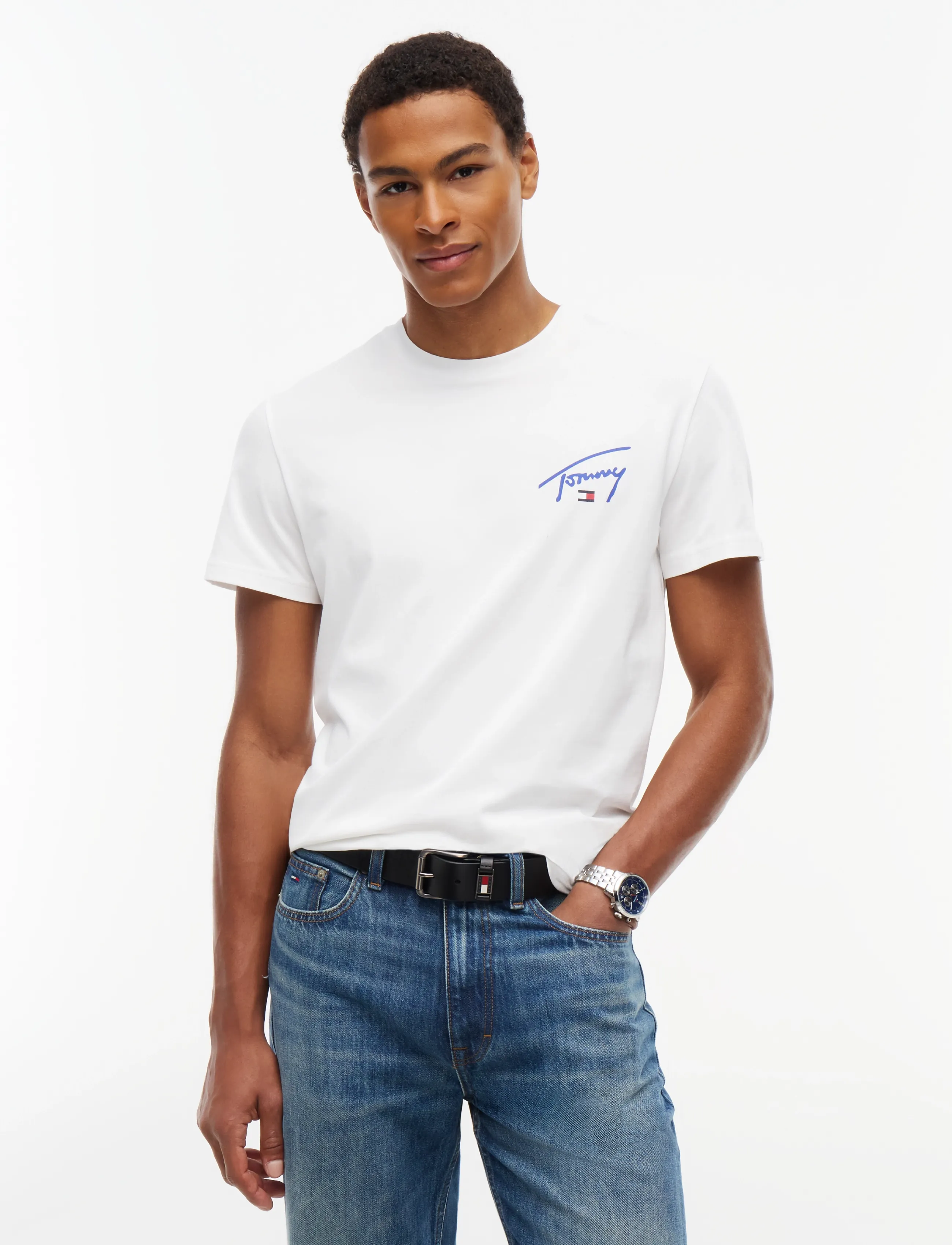 Tommy Jeans TJM SLIM SIGNATURE CHEST TEE EXT - T-Shirts - ECRU / white