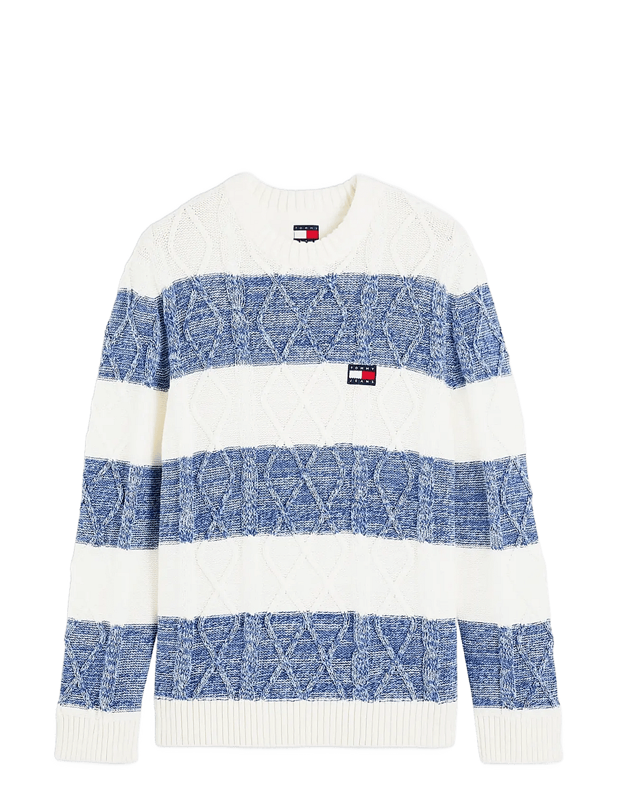 Tommy Jeans - TJM REG STRIPED CABLE SWEATER - rundhals - off white stripe - 1